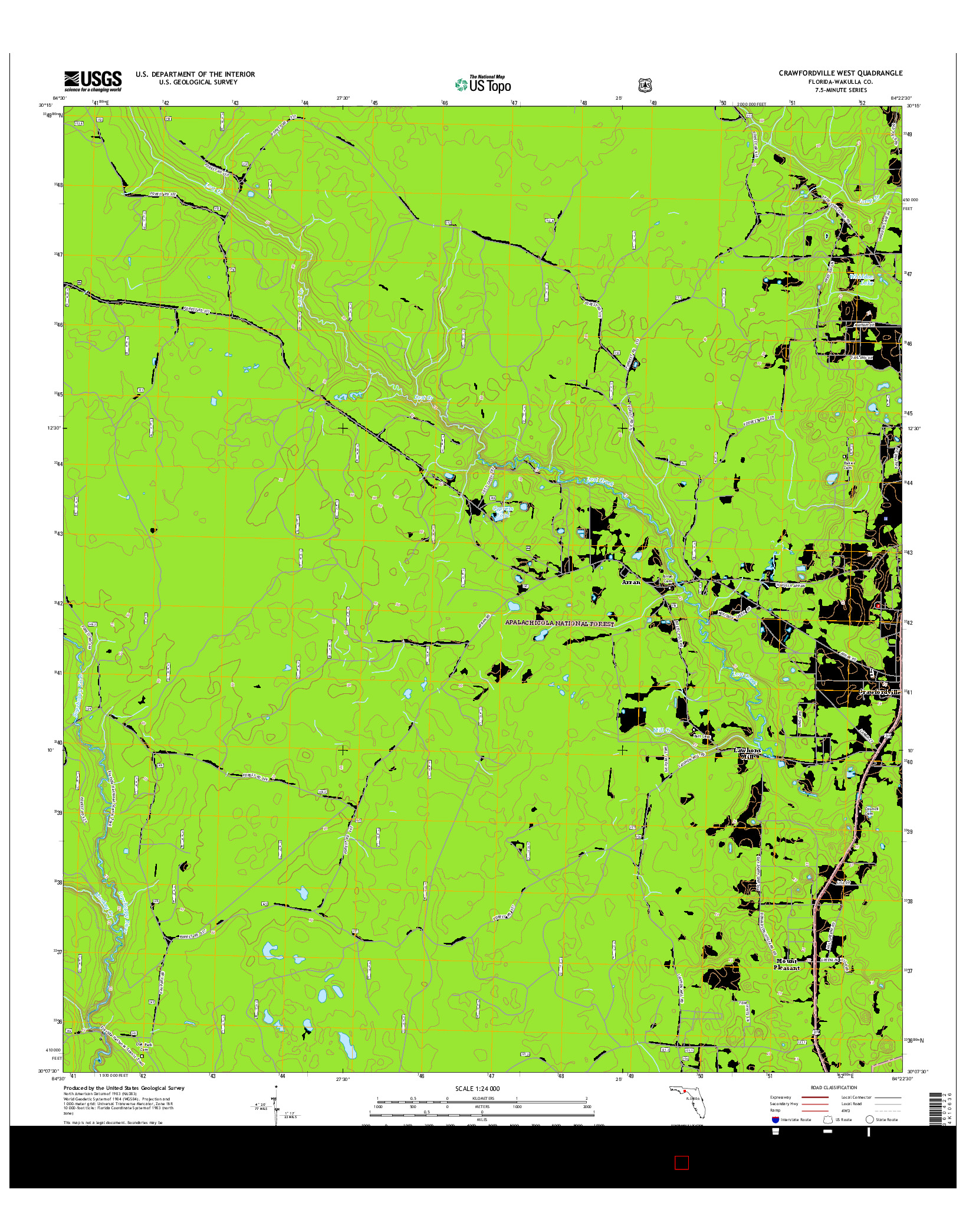 USGS US TOPO 7.5-MINUTE MAP FOR CRAWFORDVILLE WEST, FL 2015