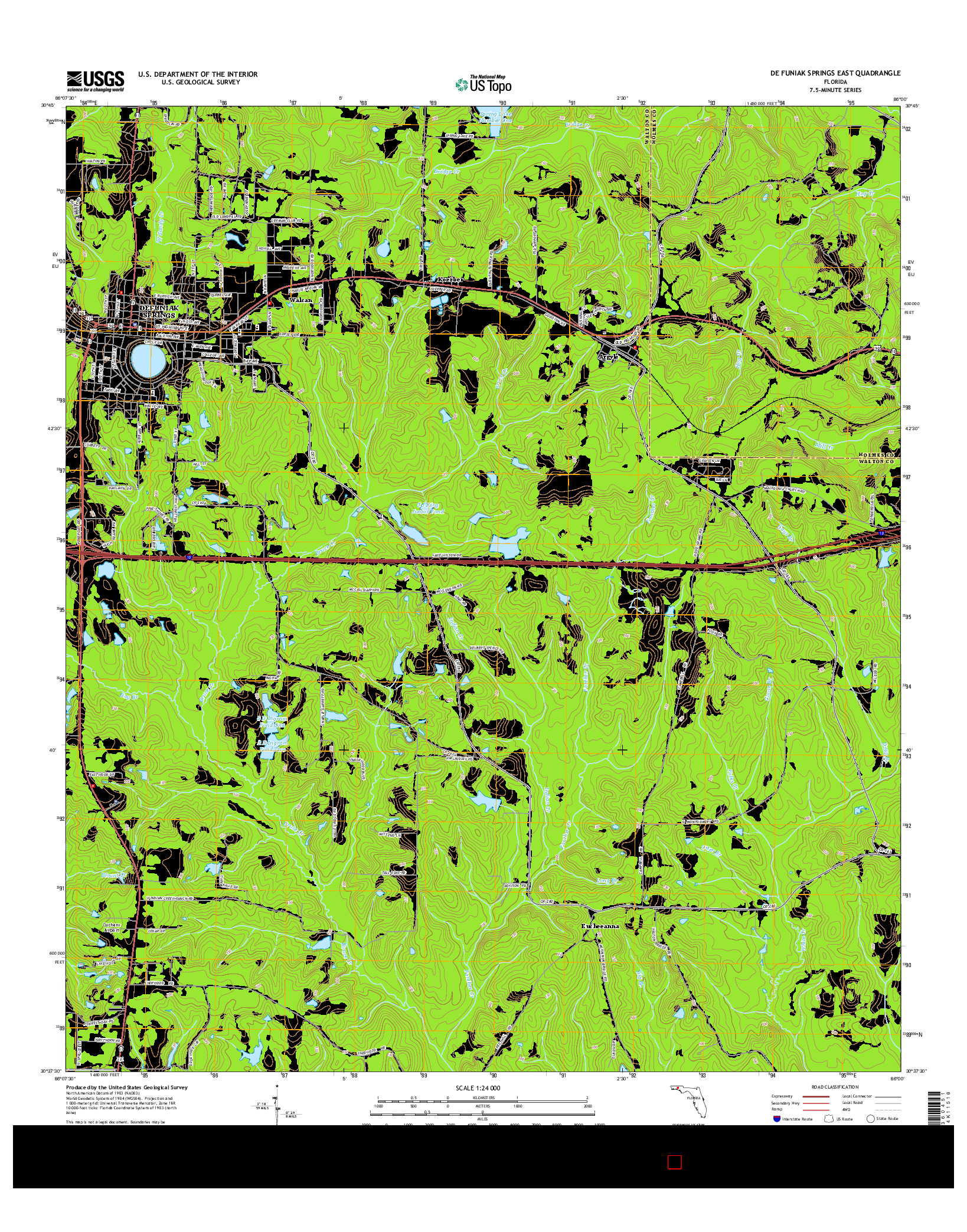 USGS US TOPO 7.5-MINUTE MAP FOR DE FUNIAK SPRINGS EAST, FL 2015