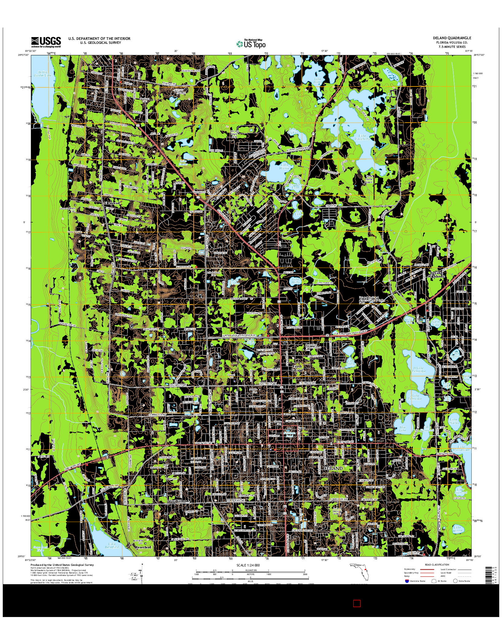 USGS US TOPO 7.5-MINUTE MAP FOR DELAND, FL 2015