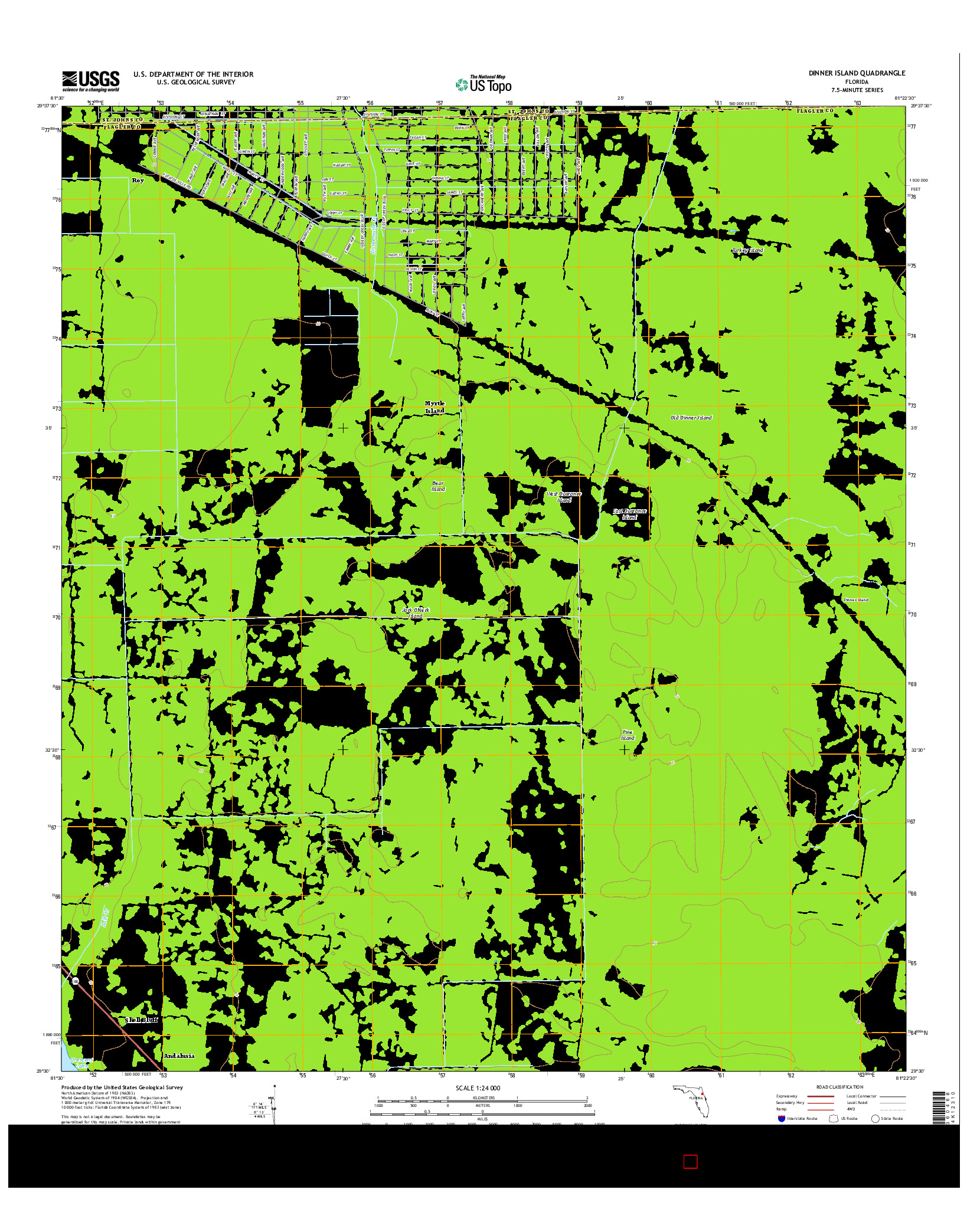 USGS US TOPO 7.5-MINUTE MAP FOR DINNER ISLAND, FL 2015