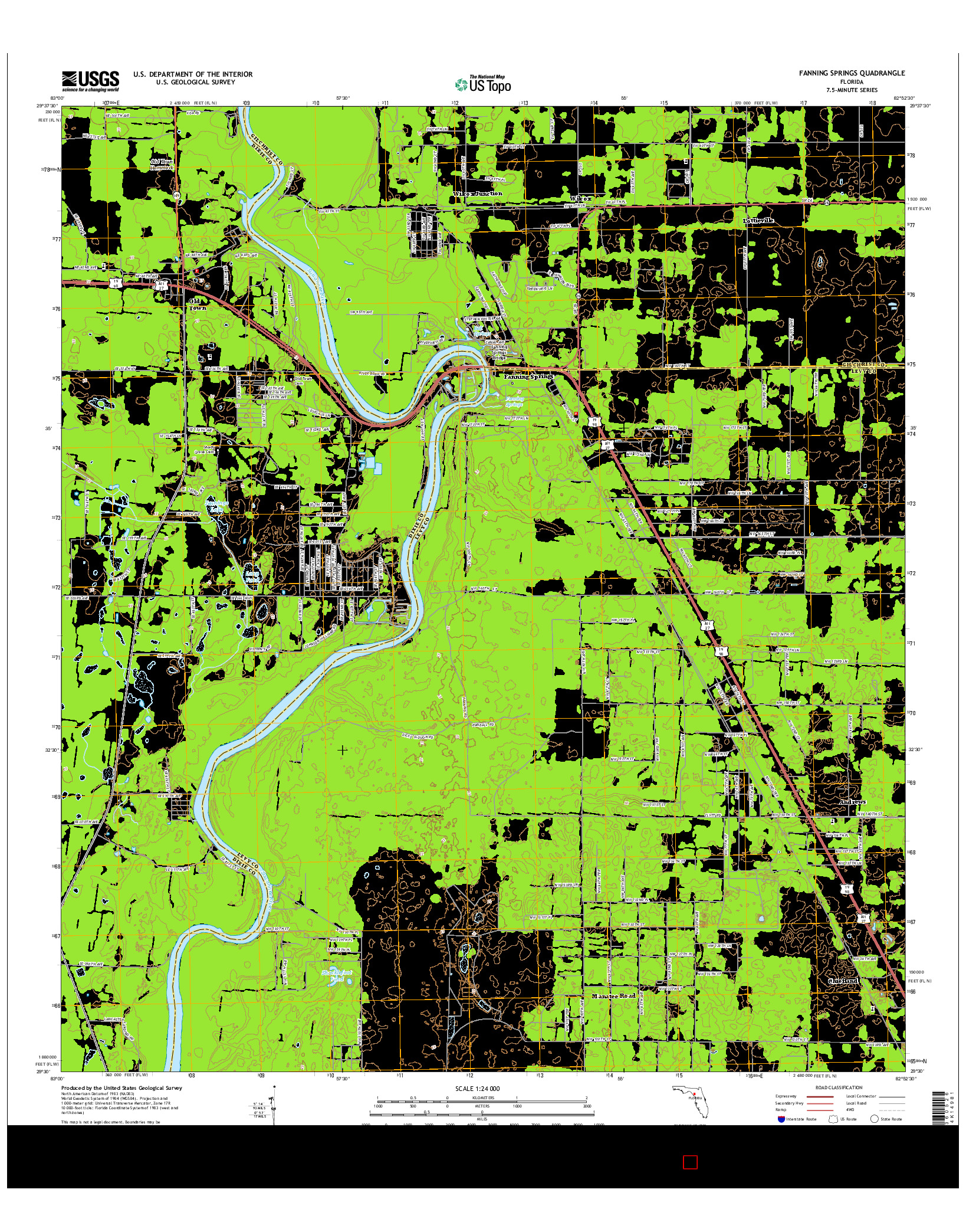 USGS US TOPO 7.5-MINUTE MAP FOR FANNING SPRINGS, FL 2015