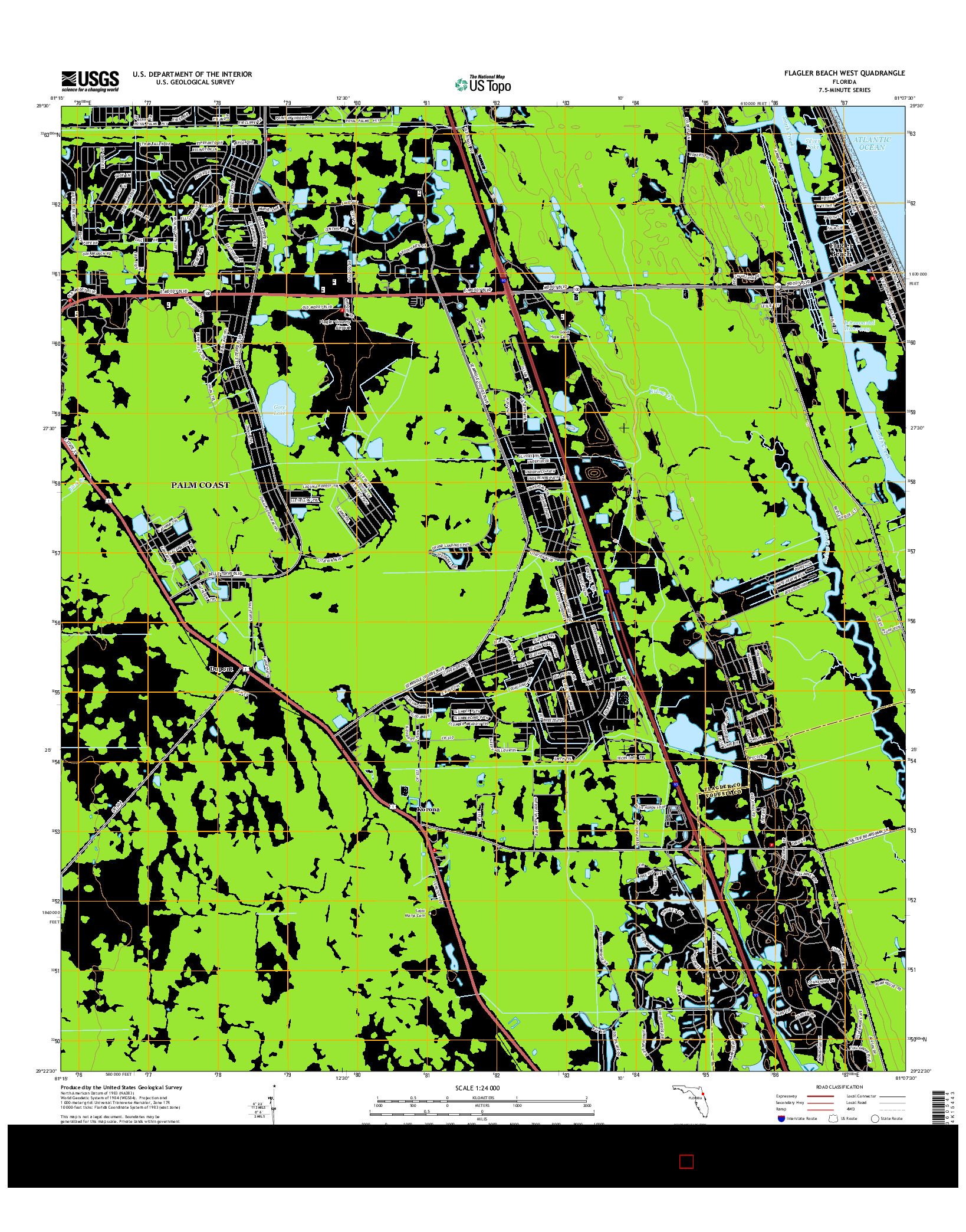 USGS US TOPO 7.5-MINUTE MAP FOR FLAGLER BEACH WEST, FL 2015