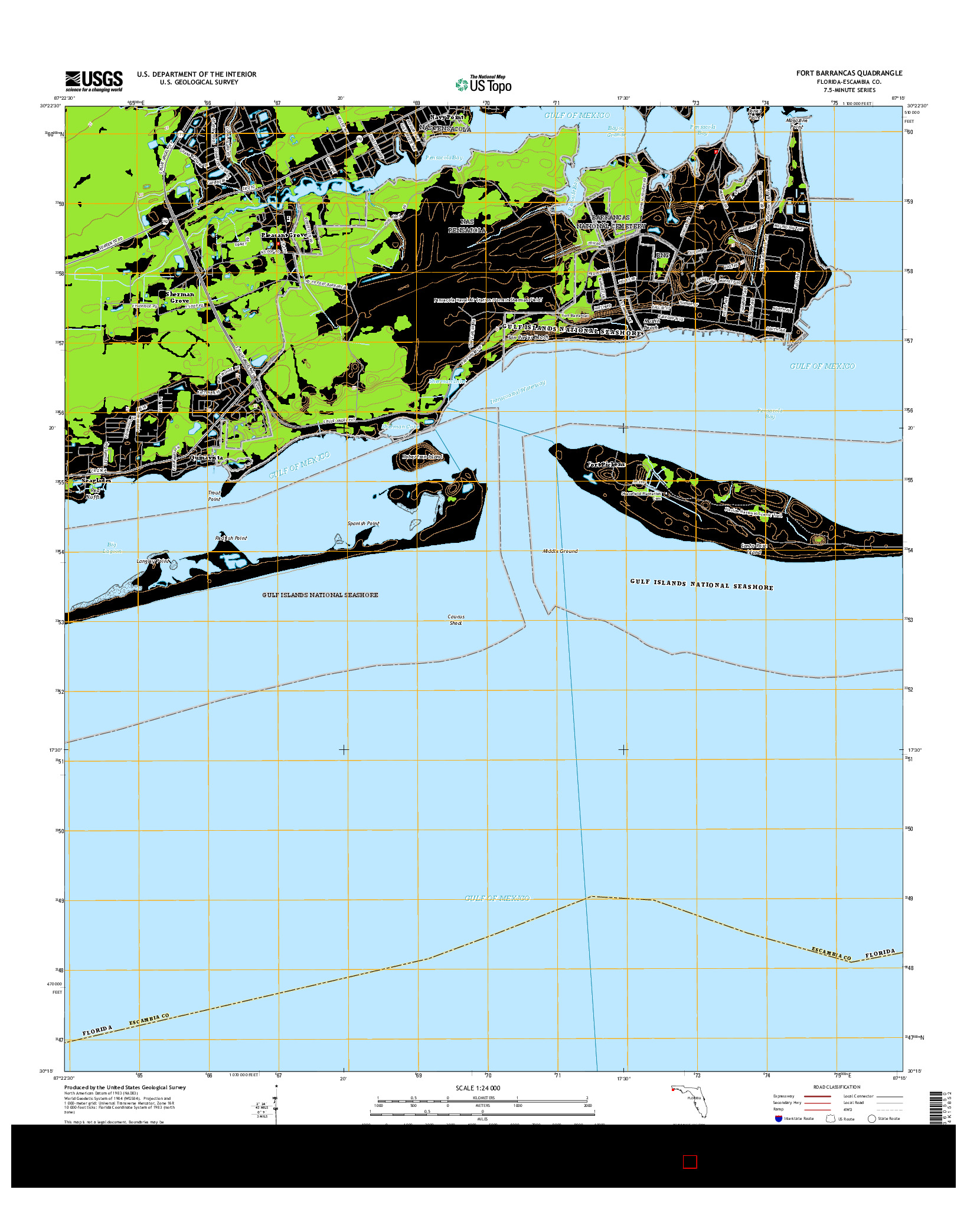 USGS US TOPO 7.5-MINUTE MAP FOR FORT BARRANCAS, FL 2015