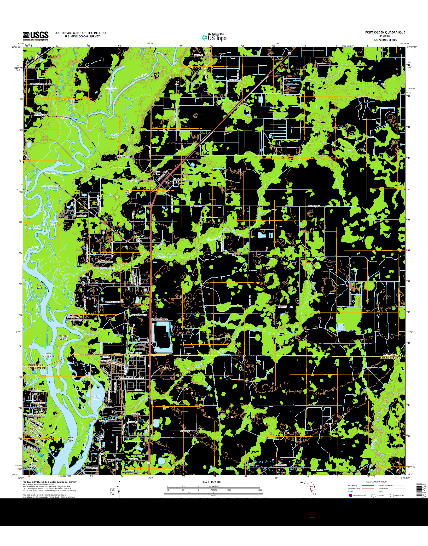 USGS US TOPO 7.5-MINUTE MAP FOR FORT OGDEN, FL 2015