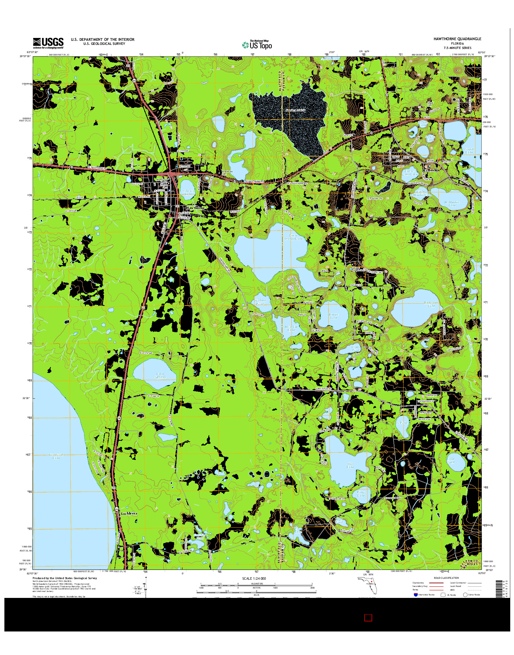 USGS US TOPO 7.5-MINUTE MAP FOR HAWTHORNE, FL 2015