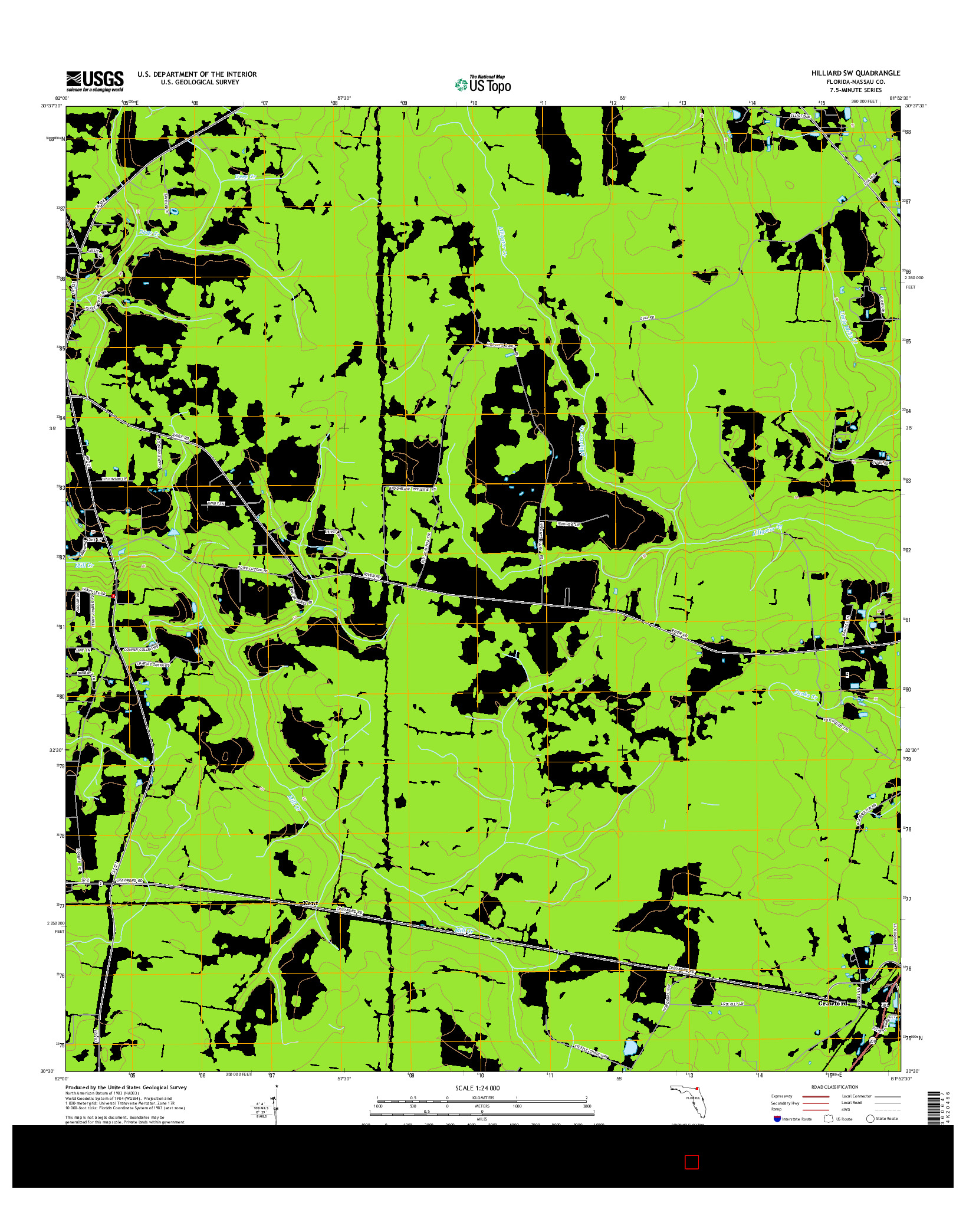 USGS US TOPO 7.5-MINUTE MAP FOR HILLIARD SW, FL 2015