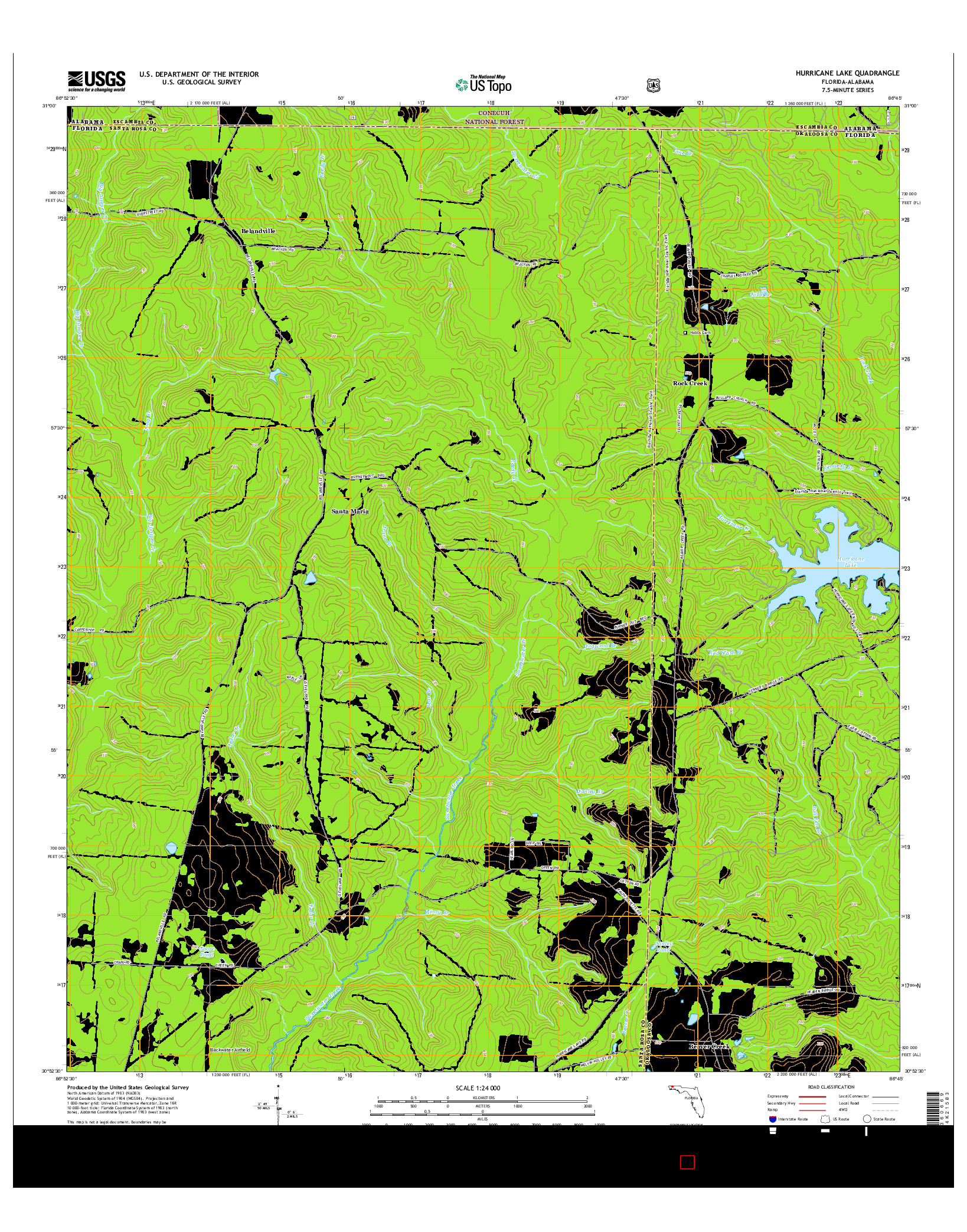 USGS US TOPO 7.5-MINUTE MAP FOR HURRICANE LAKE, FL-AL 2015