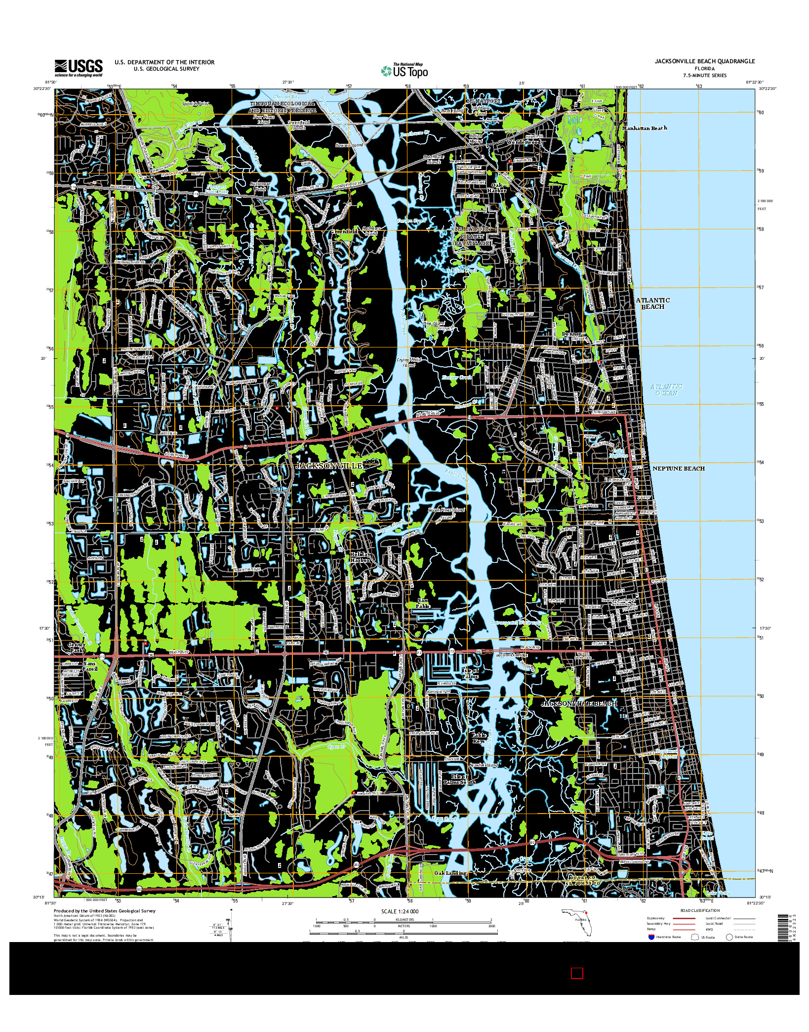 USGS US TOPO 7.5-MINUTE MAP FOR JACKSONVILLE BEACH, FL 2015