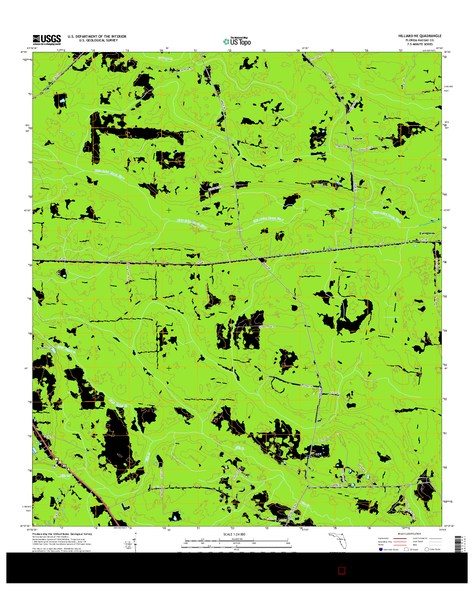 USGS US TOPO 7.5-MINUTE MAP FOR HILLIARD NE, FL 2015