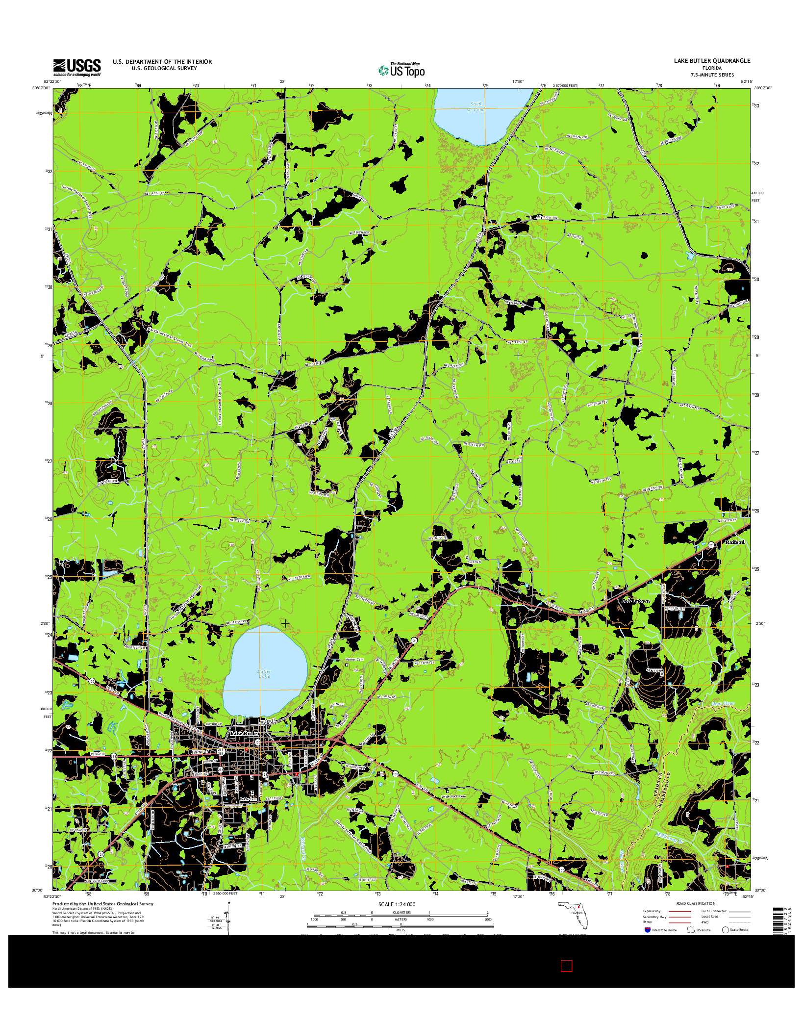 USGS US TOPO 7.5-MINUTE MAP FOR LAKE BUTLER, FL 2015