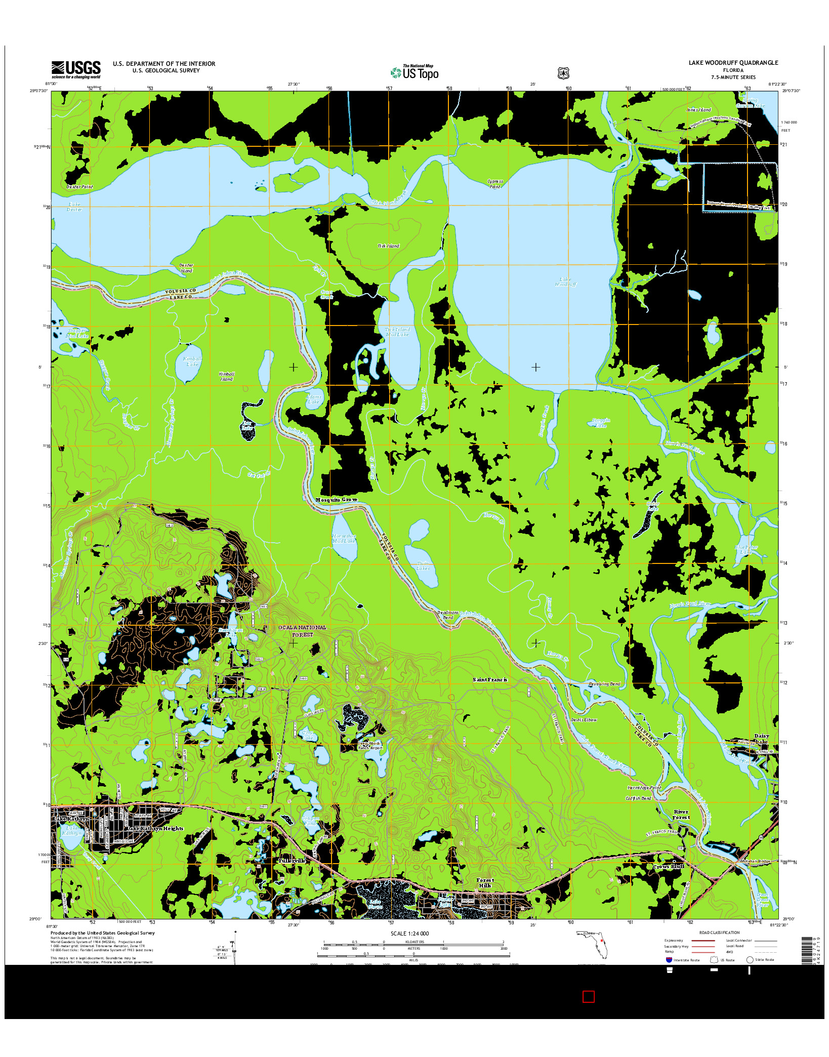 USGS US TOPO 7.5-MINUTE MAP FOR LAKE WOODRUFF, FL 2015