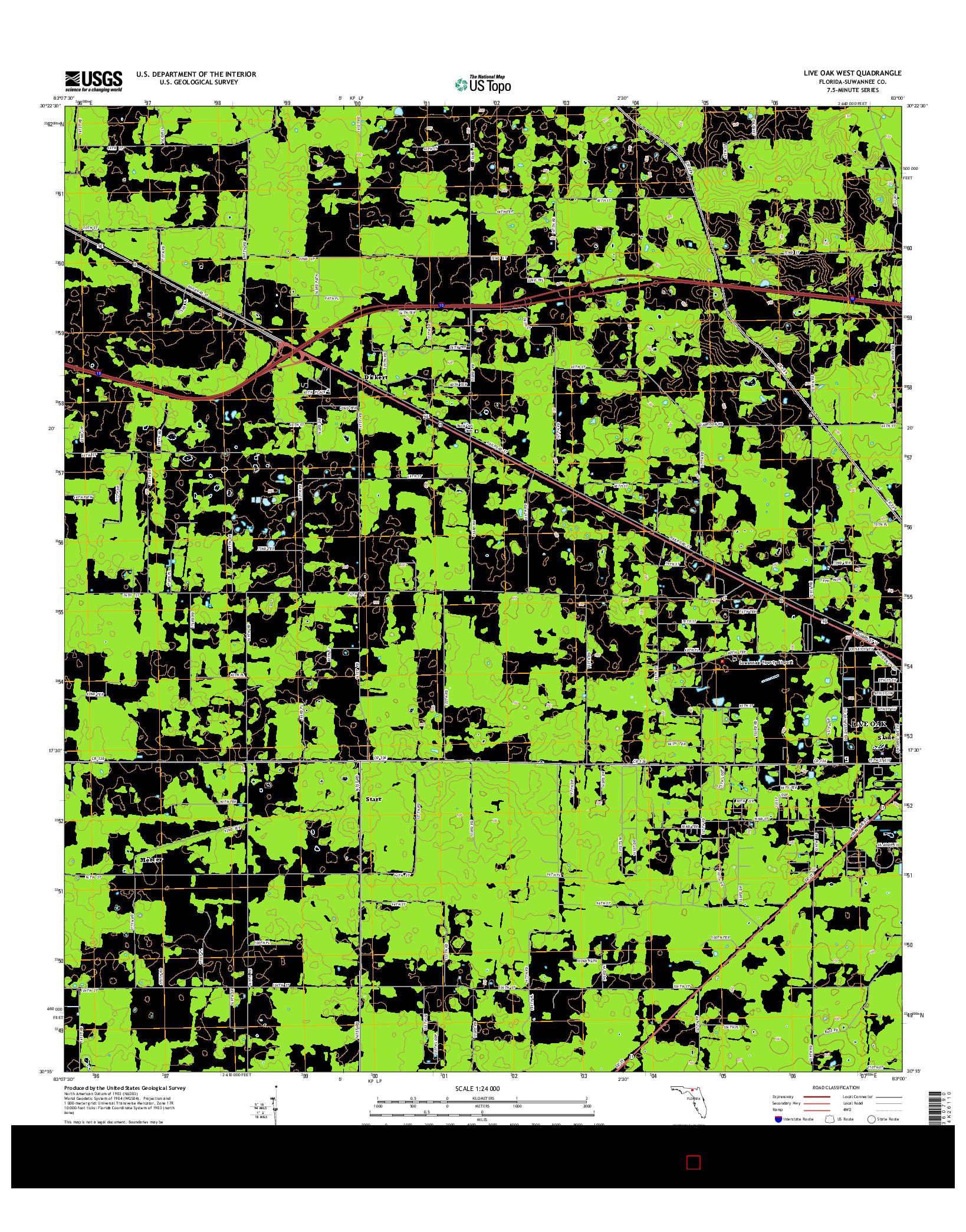 USGS US TOPO 7.5-MINUTE MAP FOR LIVE OAK WEST, FL 2015