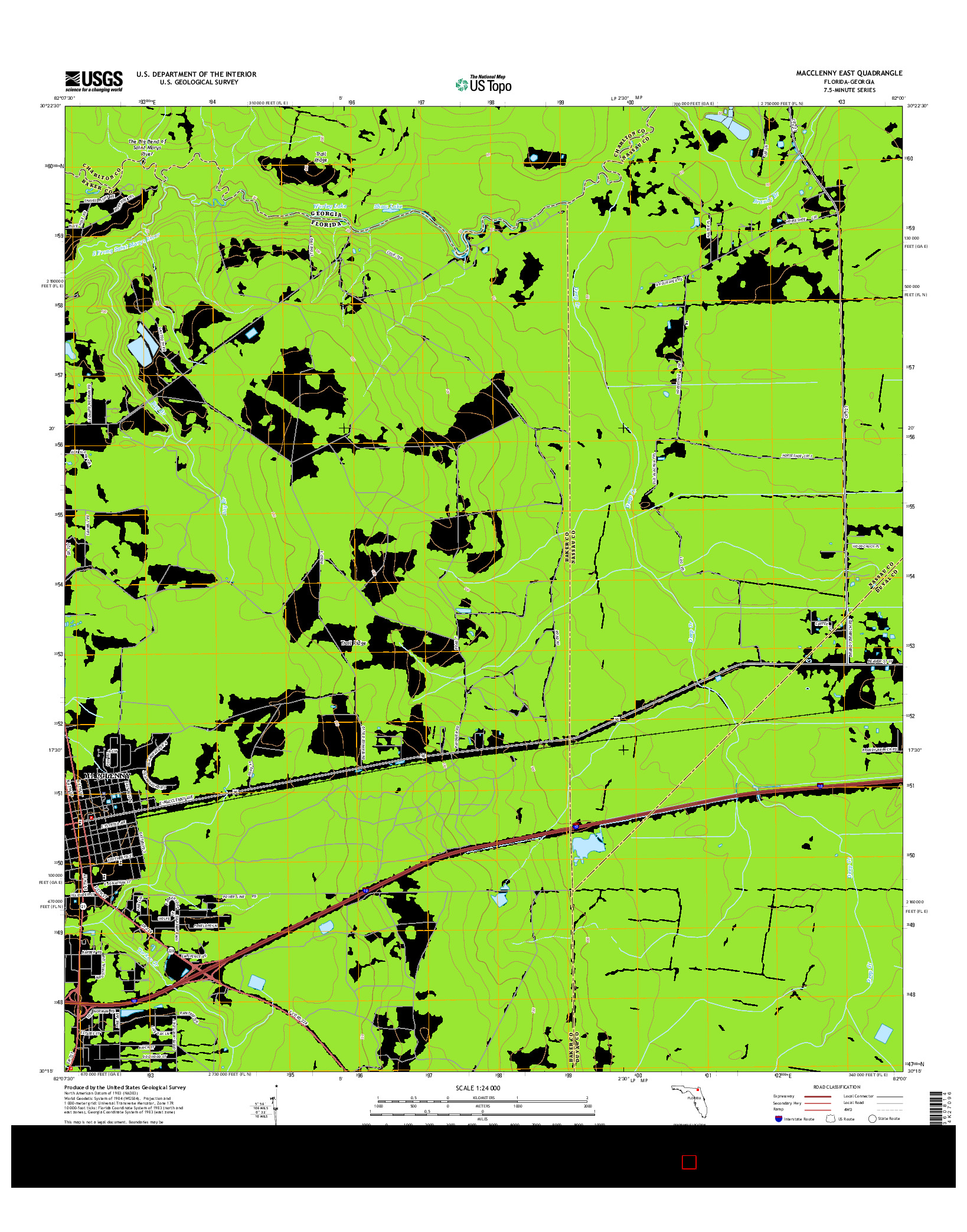 USGS US TOPO 7.5-MINUTE MAP FOR MACCLENNY EAST, FL-GA 2015