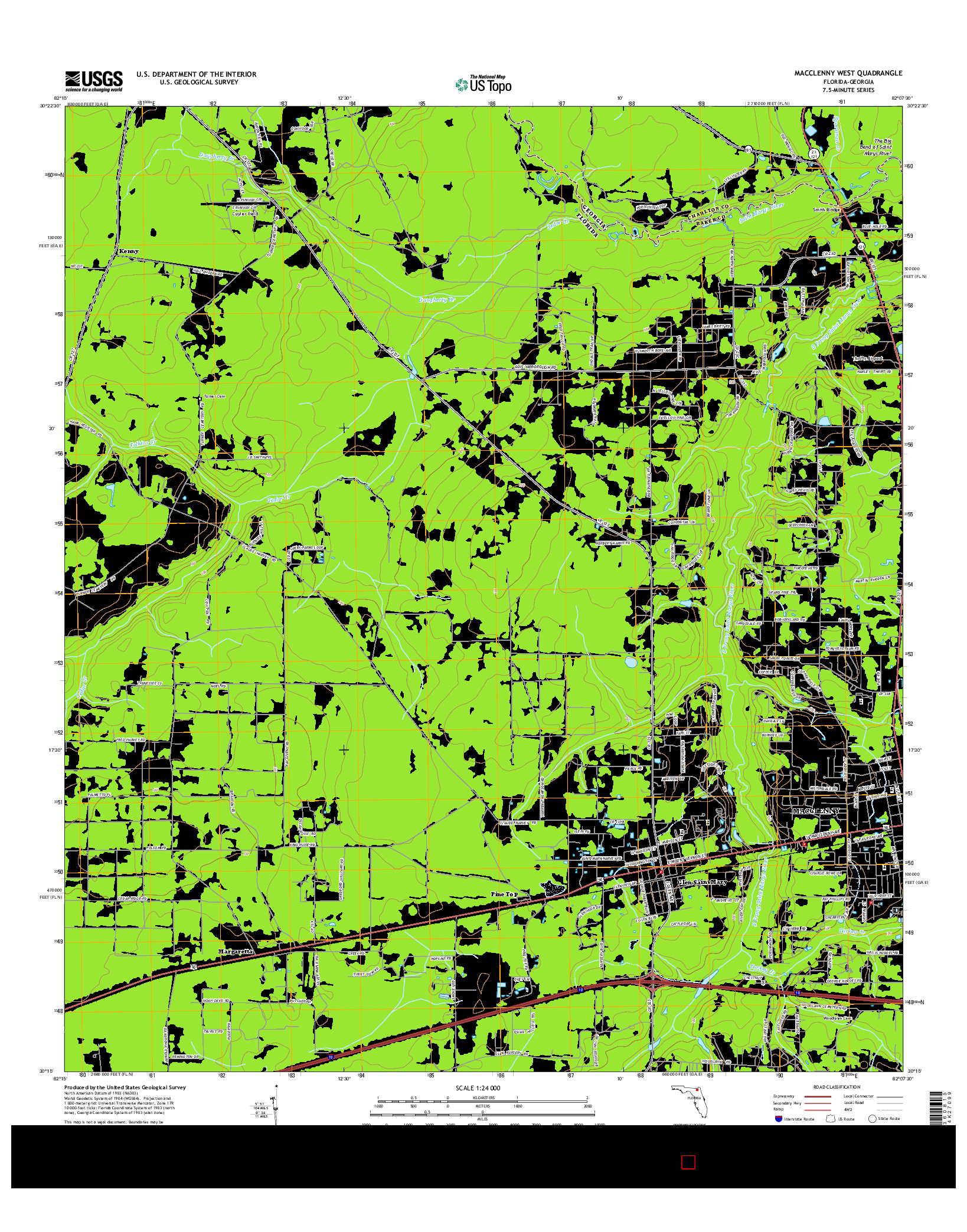 USGS US TOPO 7.5-MINUTE MAP FOR MACCLENNY WEST, FL-GA 2015