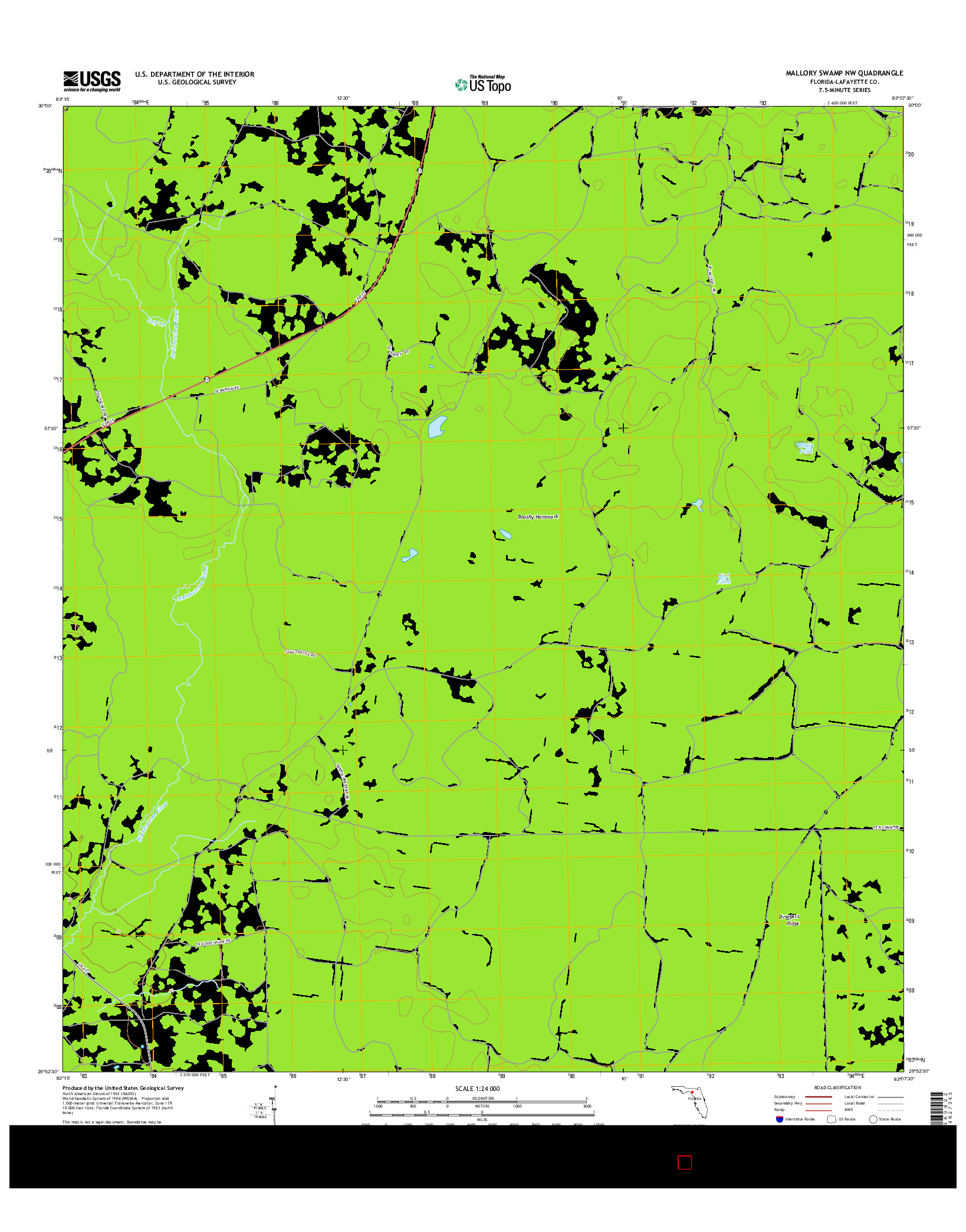 USGS US TOPO 7.5-MINUTE MAP FOR MALLORY SWAMP NW, FL 2015