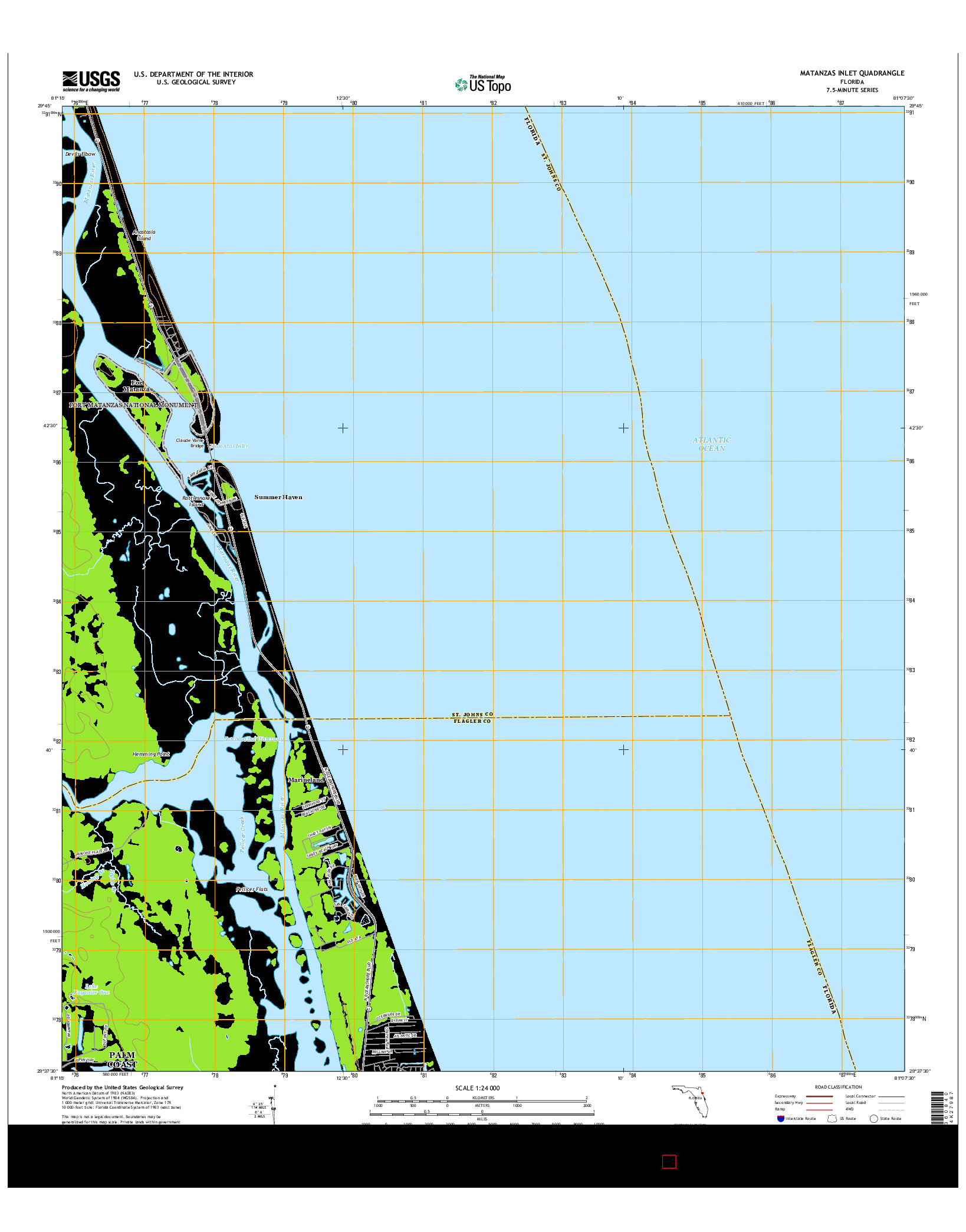 USGS US TOPO 7.5-MINUTE MAP FOR MATANZAS INLET, FL 2015