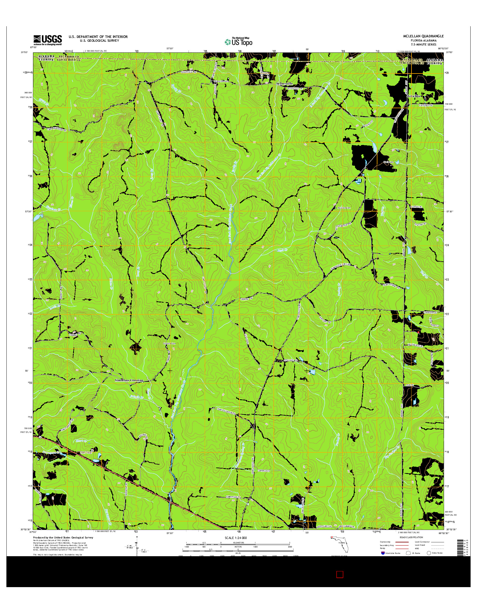 USGS US TOPO 7.5-MINUTE MAP FOR MCLELLAN, FL-AL 2015