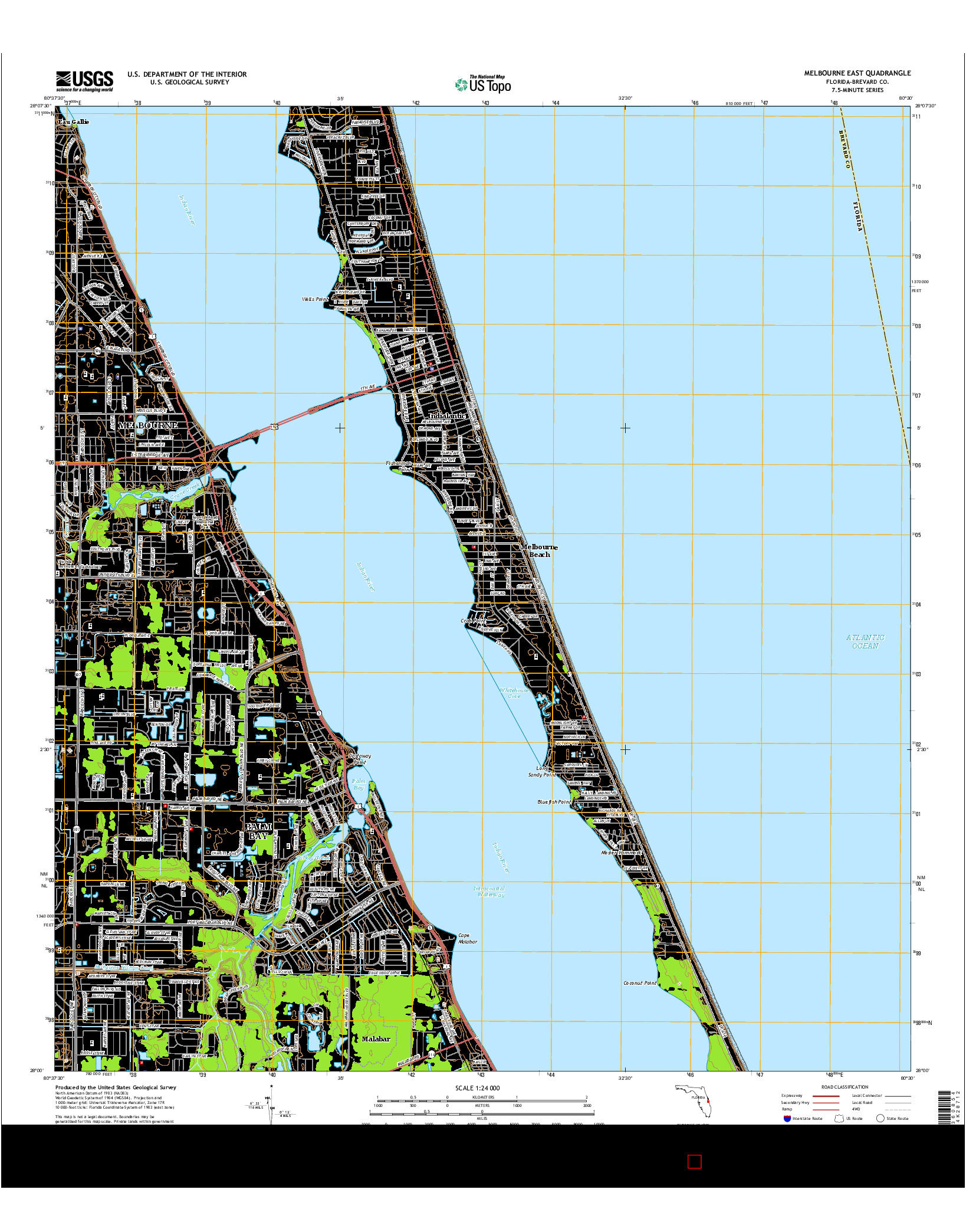USGS US TOPO 7.5-MINUTE MAP FOR MELBOURNE EAST, FL 2015