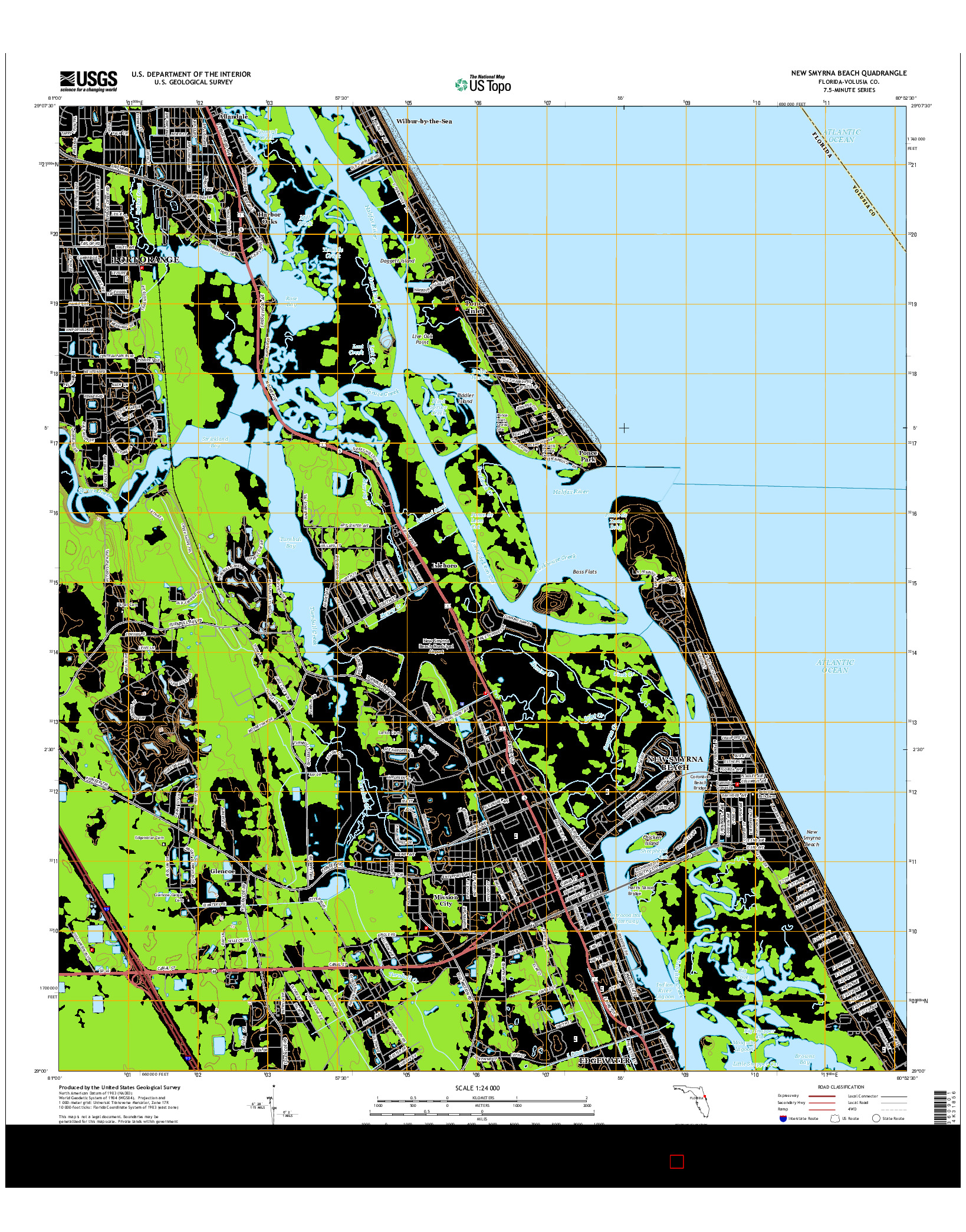 USGS US TOPO 7.5-MINUTE MAP FOR NEW SMYRNA BEACH, FL 2015
