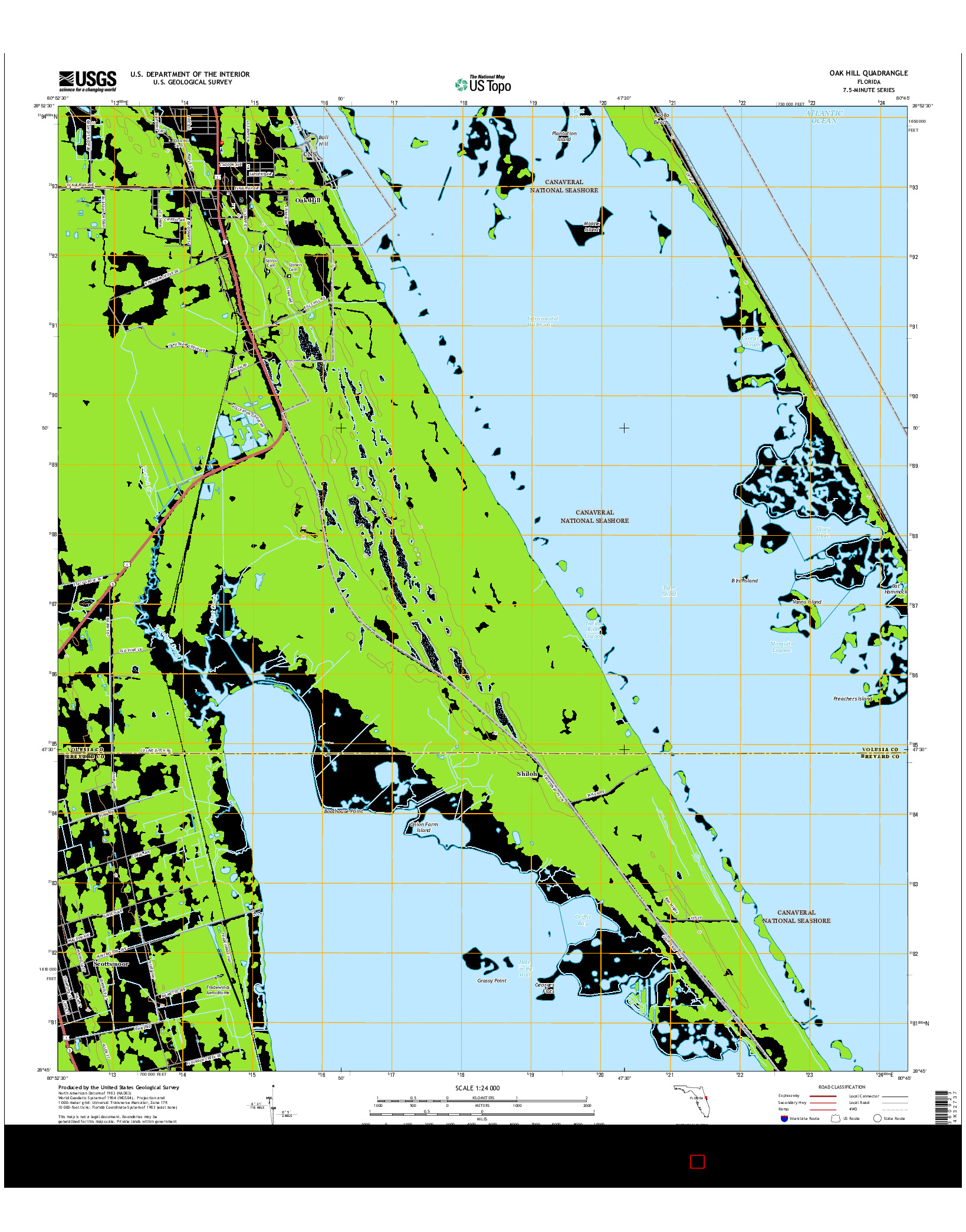 USGS US TOPO 7.5-MINUTE MAP FOR OAK HILL, FL 2015