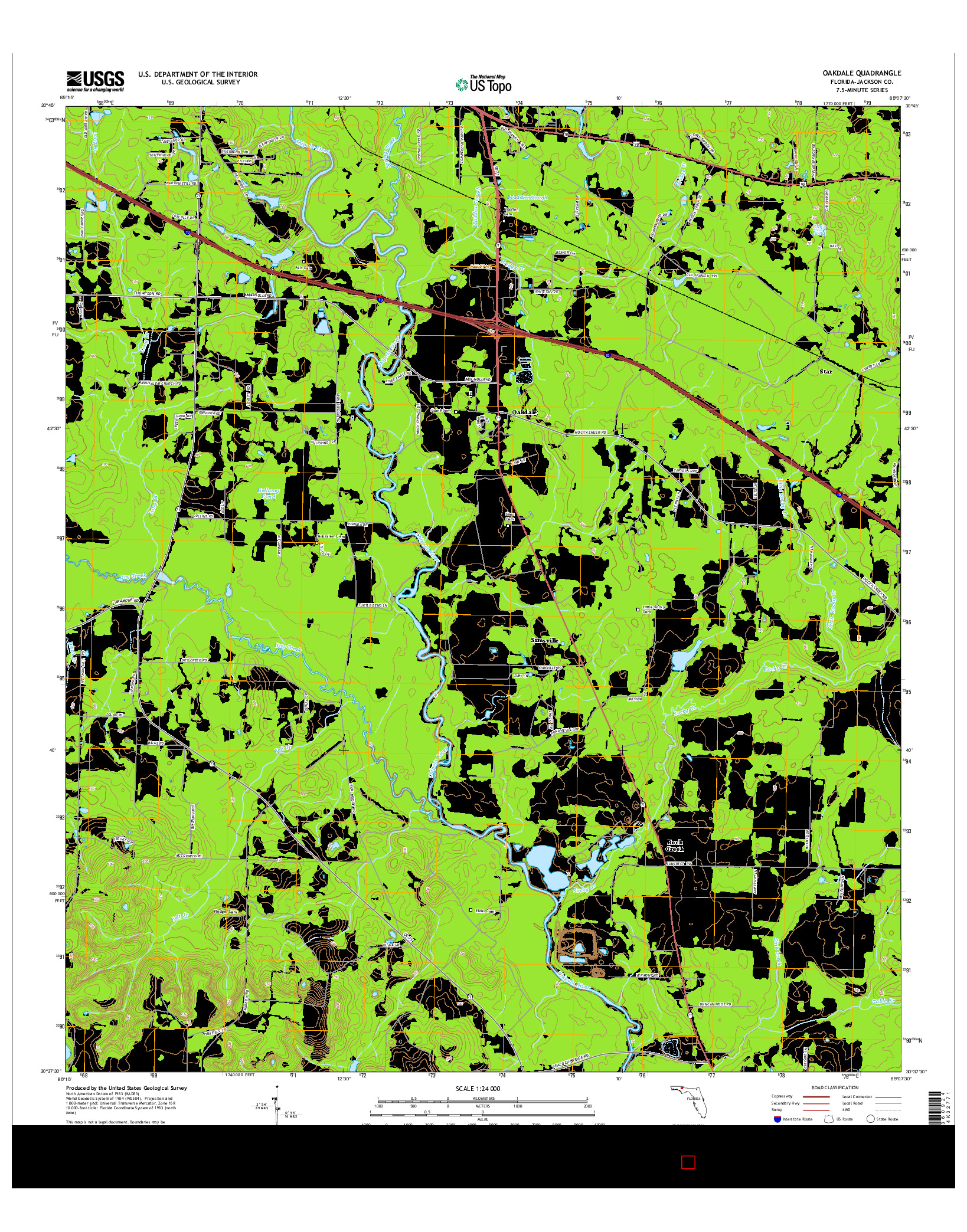 USGS US TOPO 7.5-MINUTE MAP FOR OAKDALE, FL 2015