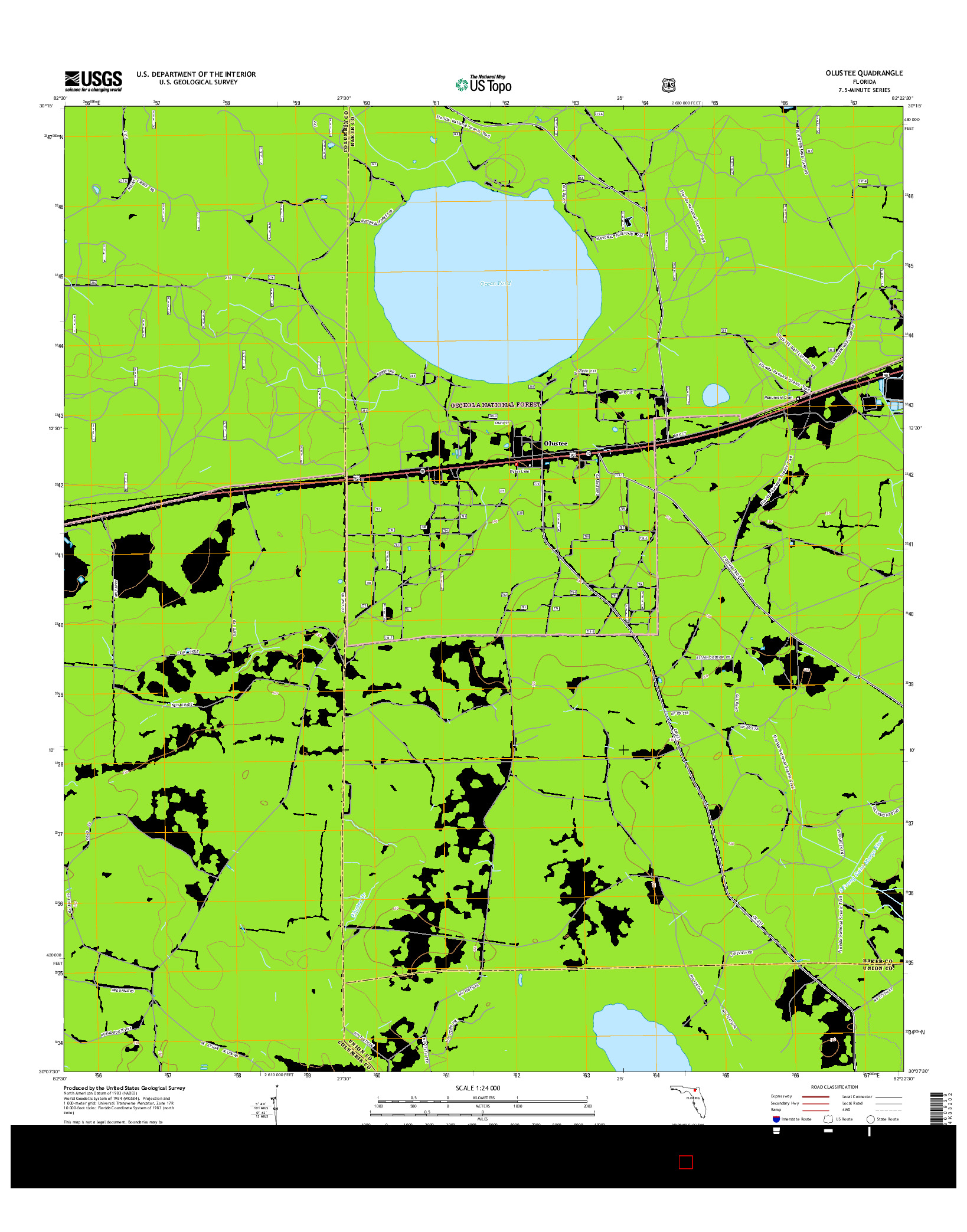 USGS US TOPO 7.5-MINUTE MAP FOR OLUSTEE, FL 2015