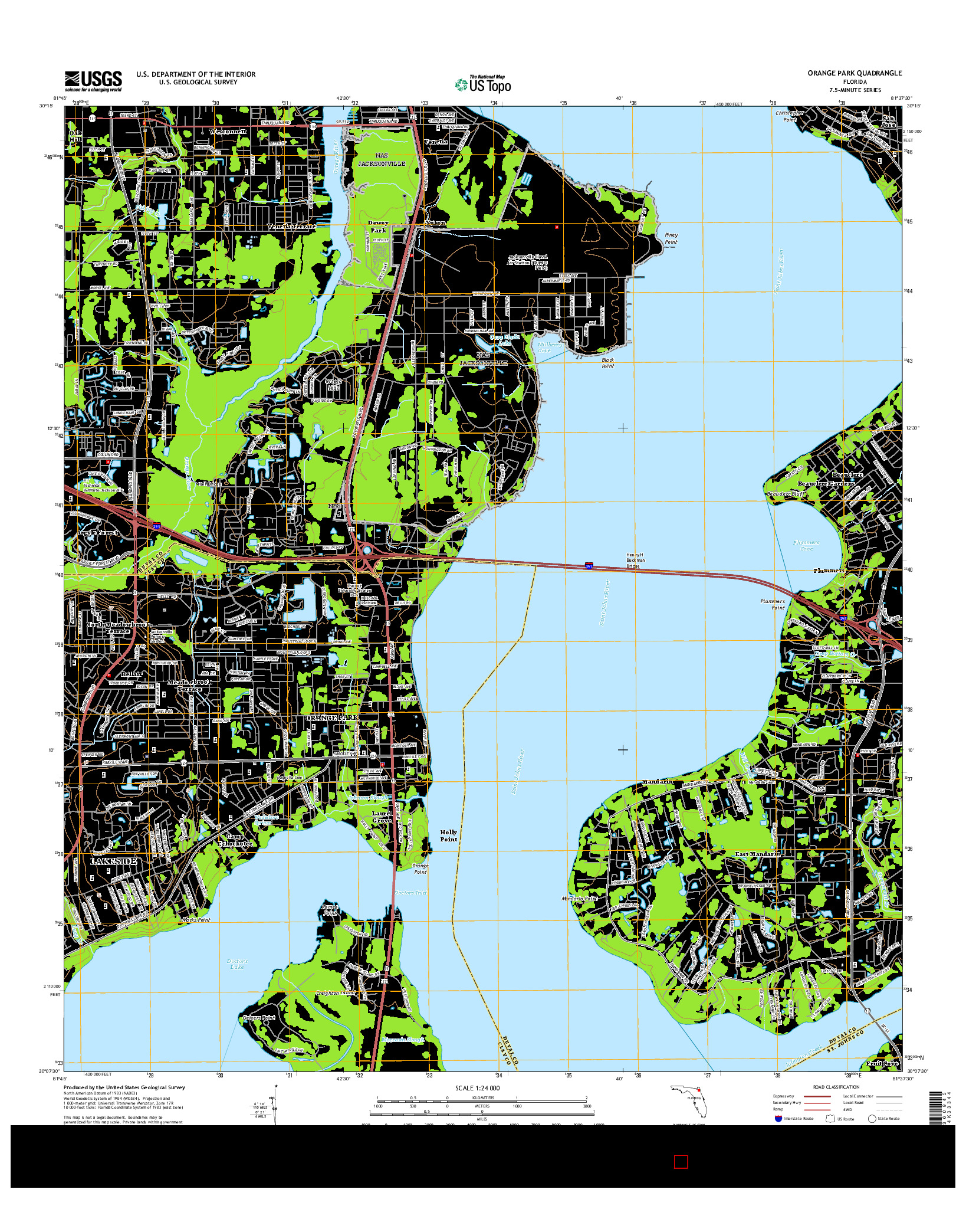 USGS US TOPO 7.5-MINUTE MAP FOR ORANGE PARK, FL 2015