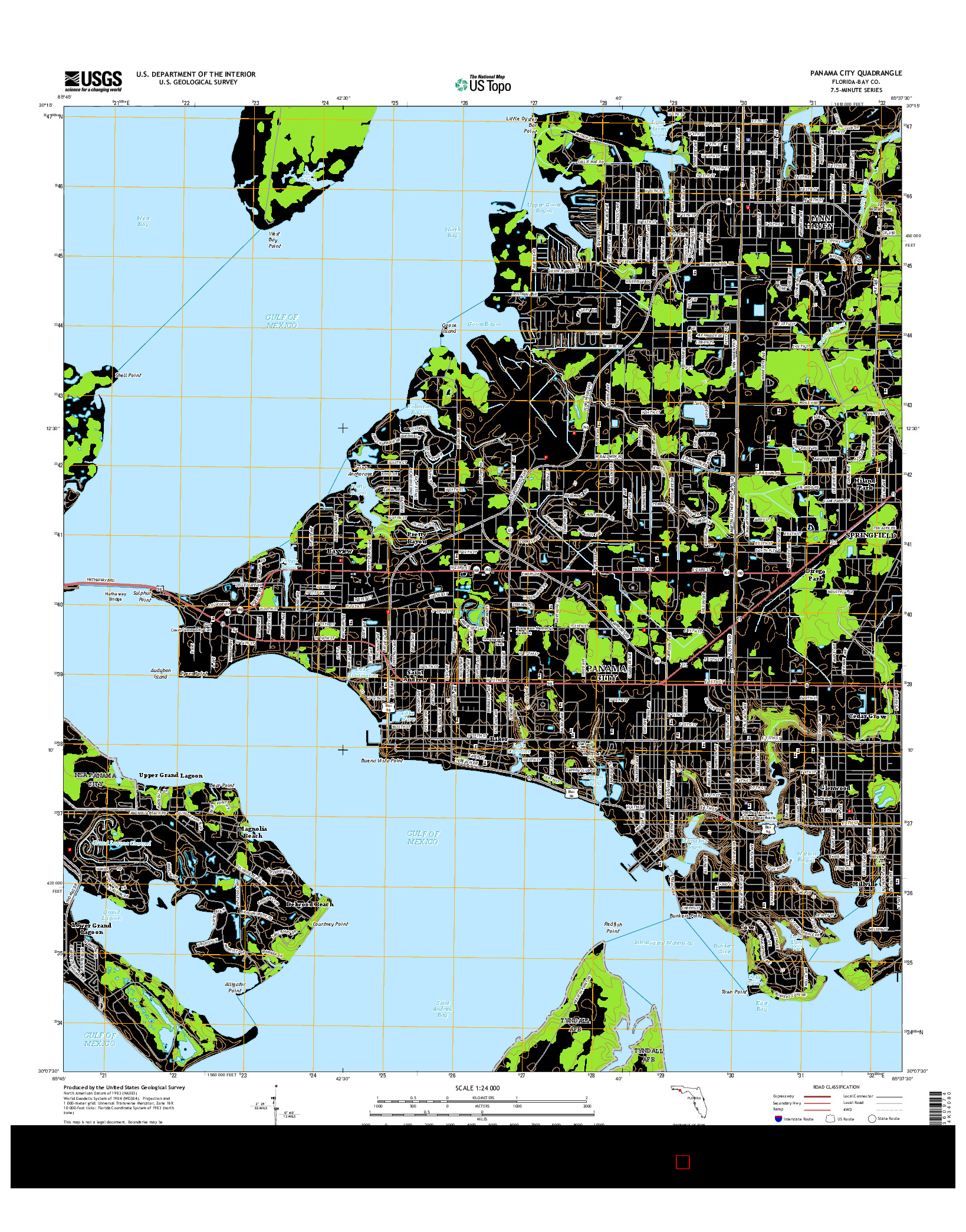 USGS US TOPO 7.5-MINUTE MAP FOR PANAMA CITY, FL 2015