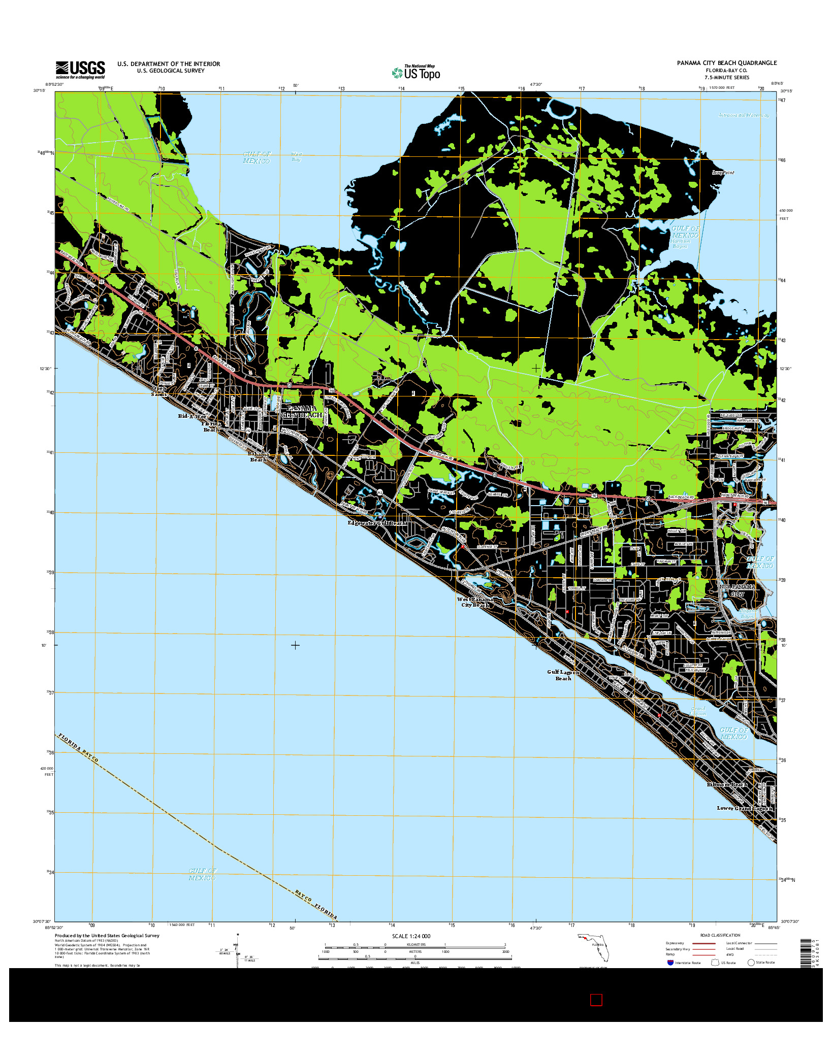 USGS US TOPO 7.5-MINUTE MAP FOR PANAMA CITY BEACH, FL 2015