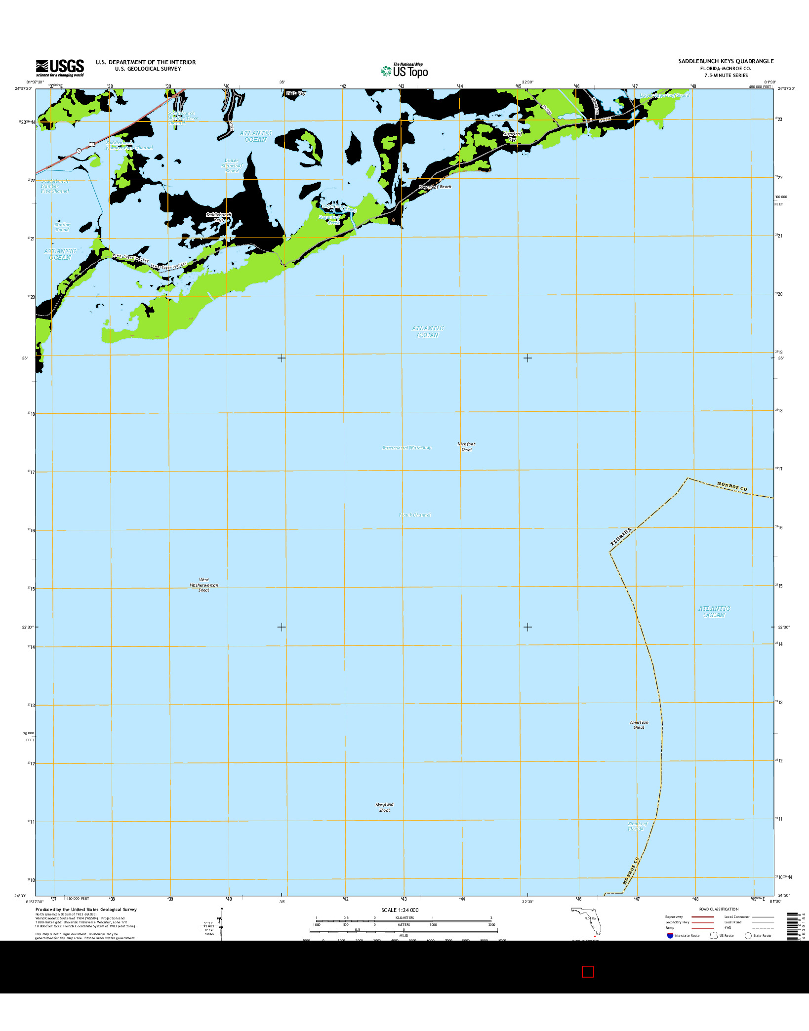 USGS US TOPO 7.5-MINUTE MAP FOR SADDLEBUNCH KEYS, FL 2015
