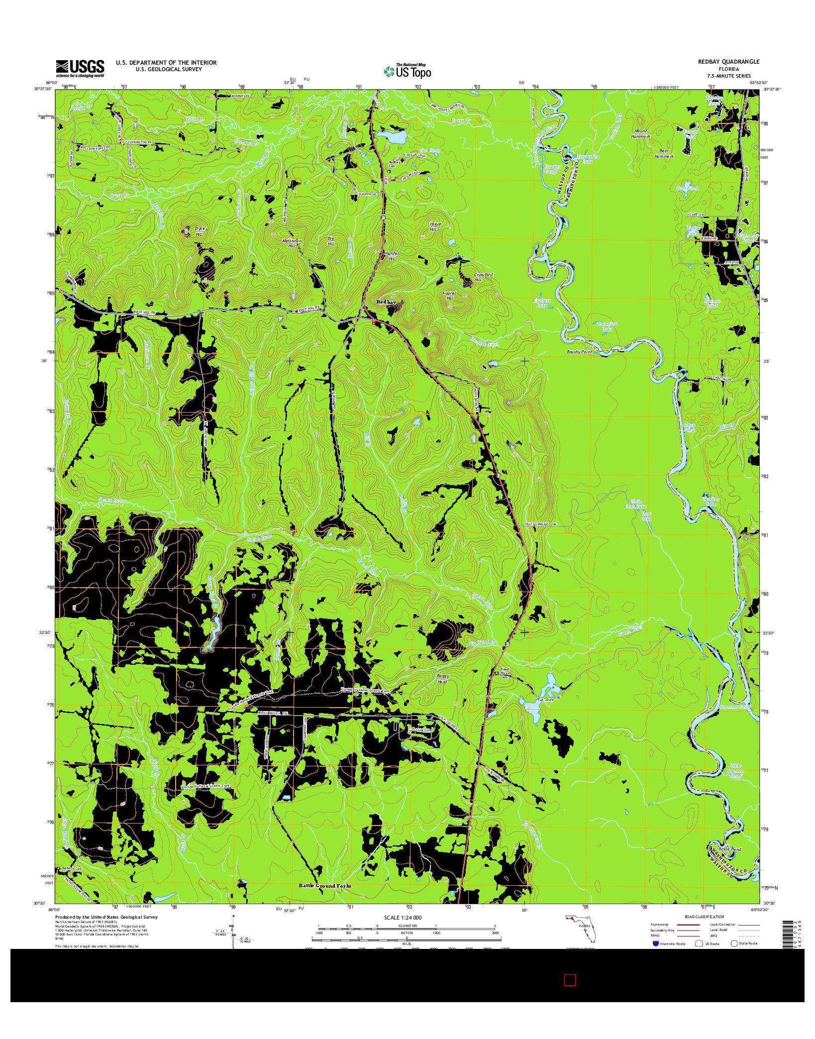 USGS US TOPO 7.5-MINUTE MAP FOR REDBAY, FL 2015