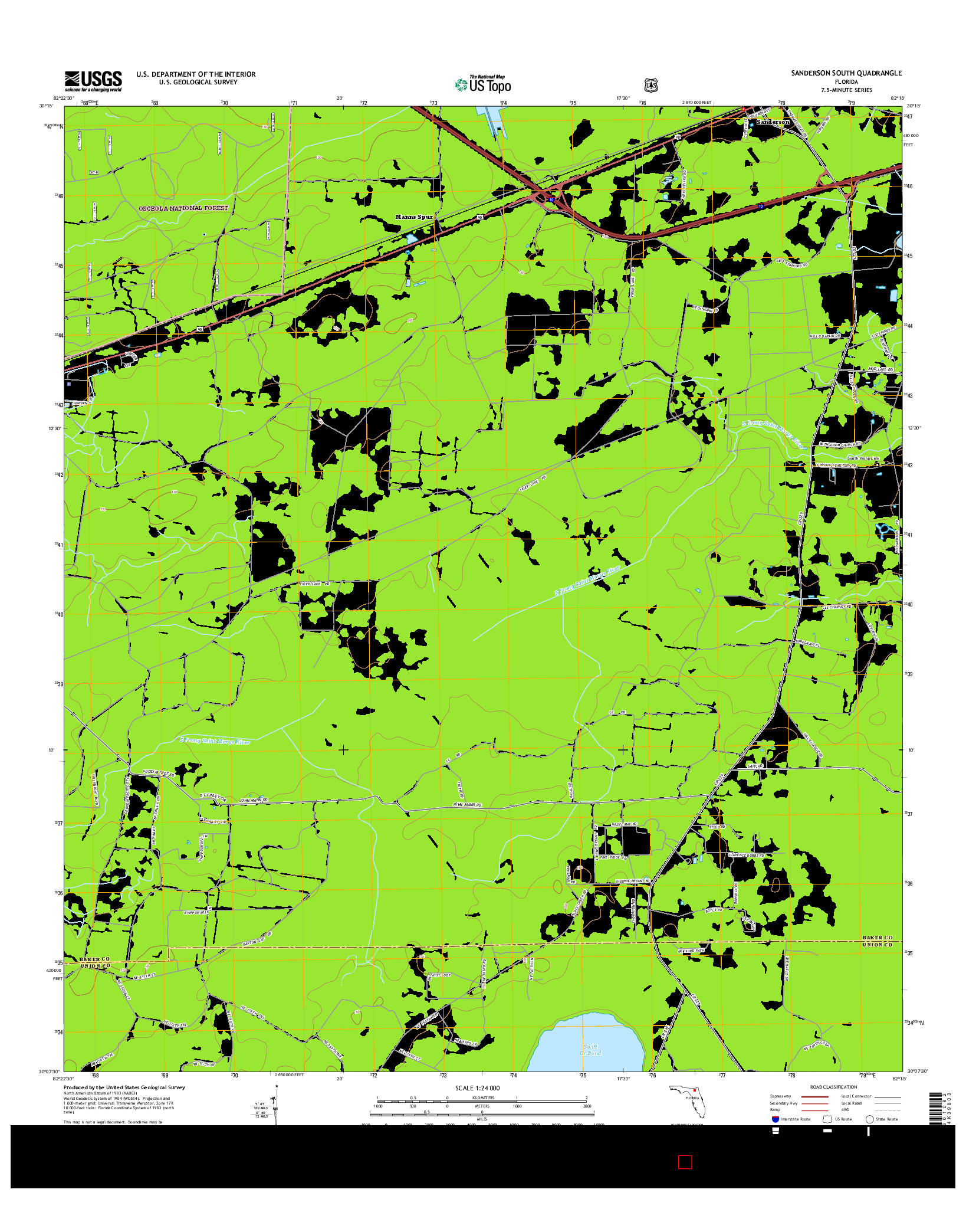 USGS US TOPO 7.5-MINUTE MAP FOR SANDERSON SOUTH, FL 2015
