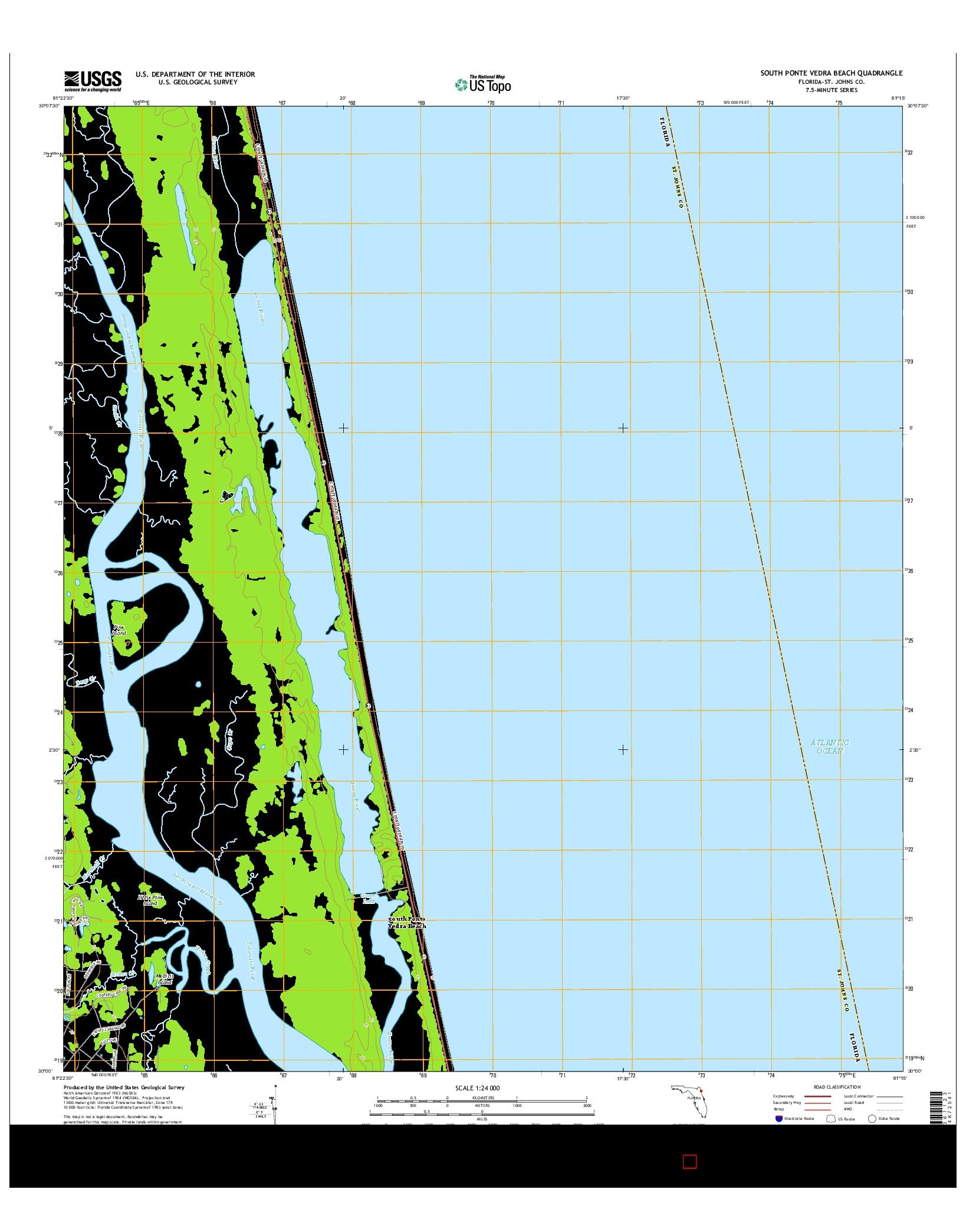 USGS US TOPO 7.5-MINUTE MAP FOR SOUTH PONTE VEDRA BEACH, FL 2015