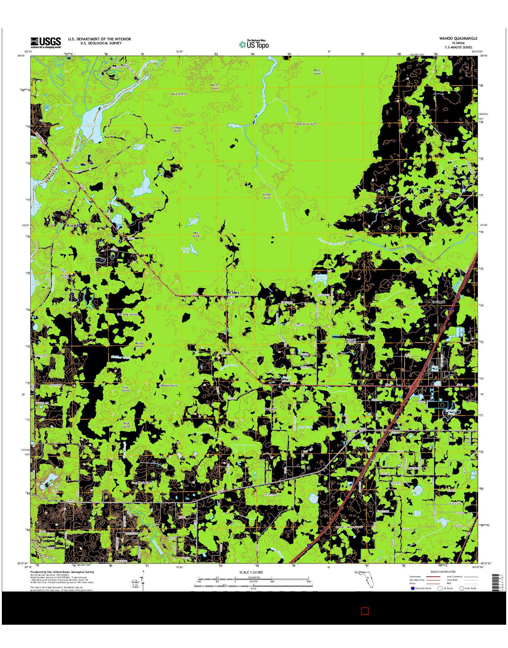 USGS US TOPO 7.5-MINUTE MAP FOR WAHOO, FL 2015