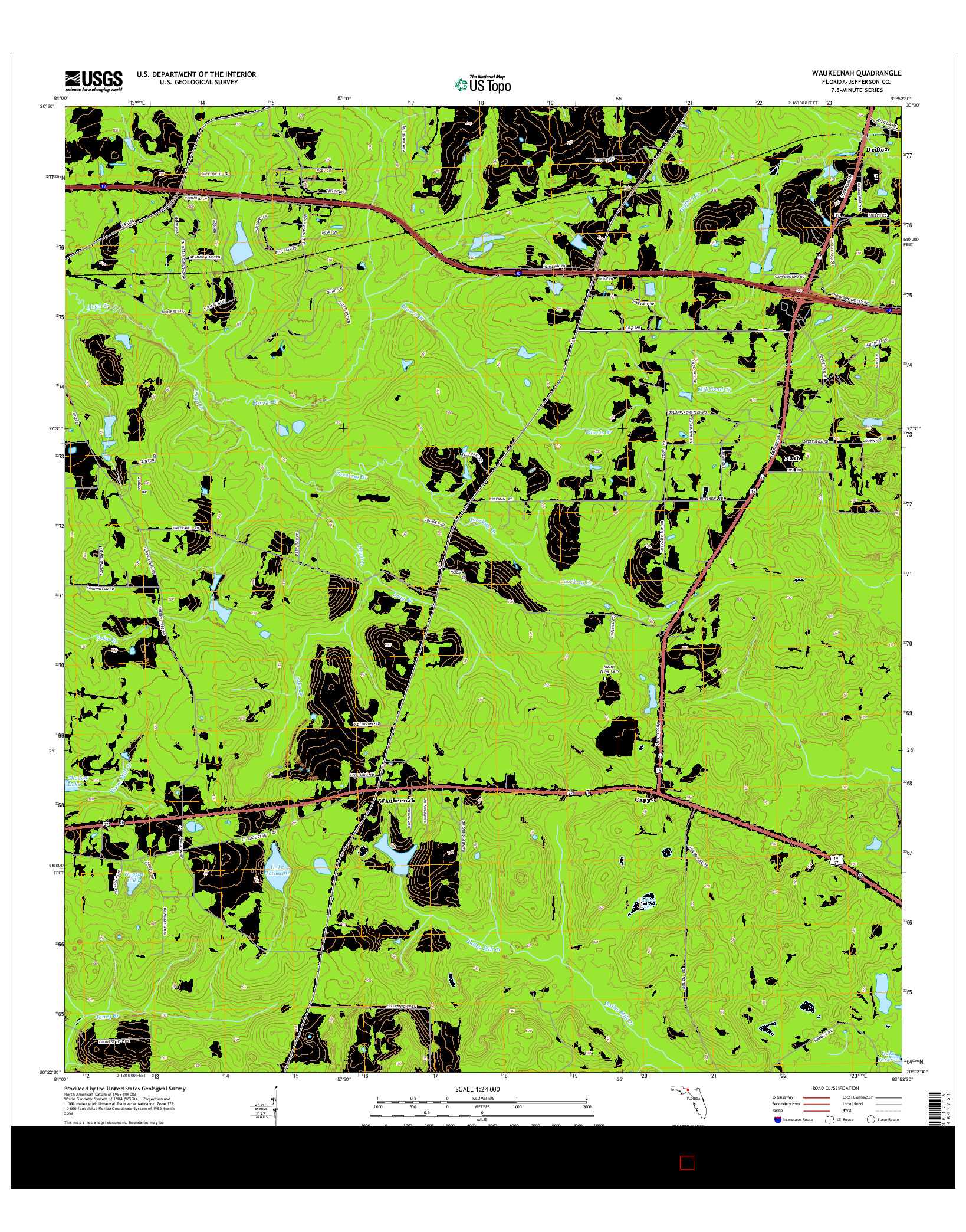 USGS US TOPO 7.5-MINUTE MAP FOR WAUKEENAH, FL 2015