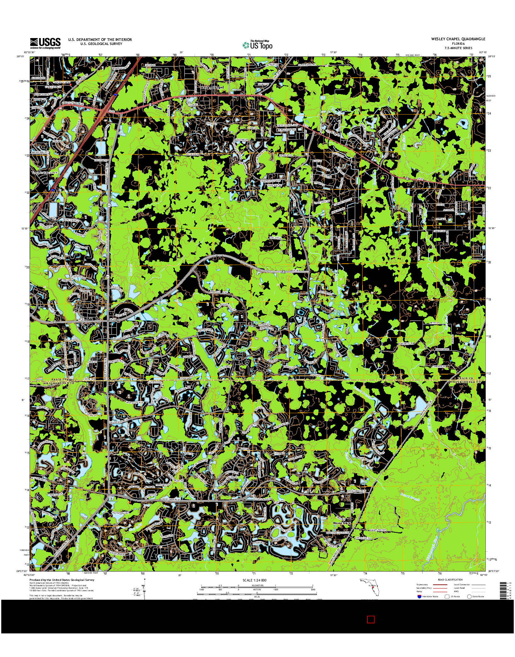 USGS US TOPO 7.5-MINUTE MAP FOR WESLEY CHAPEL, FL 2015