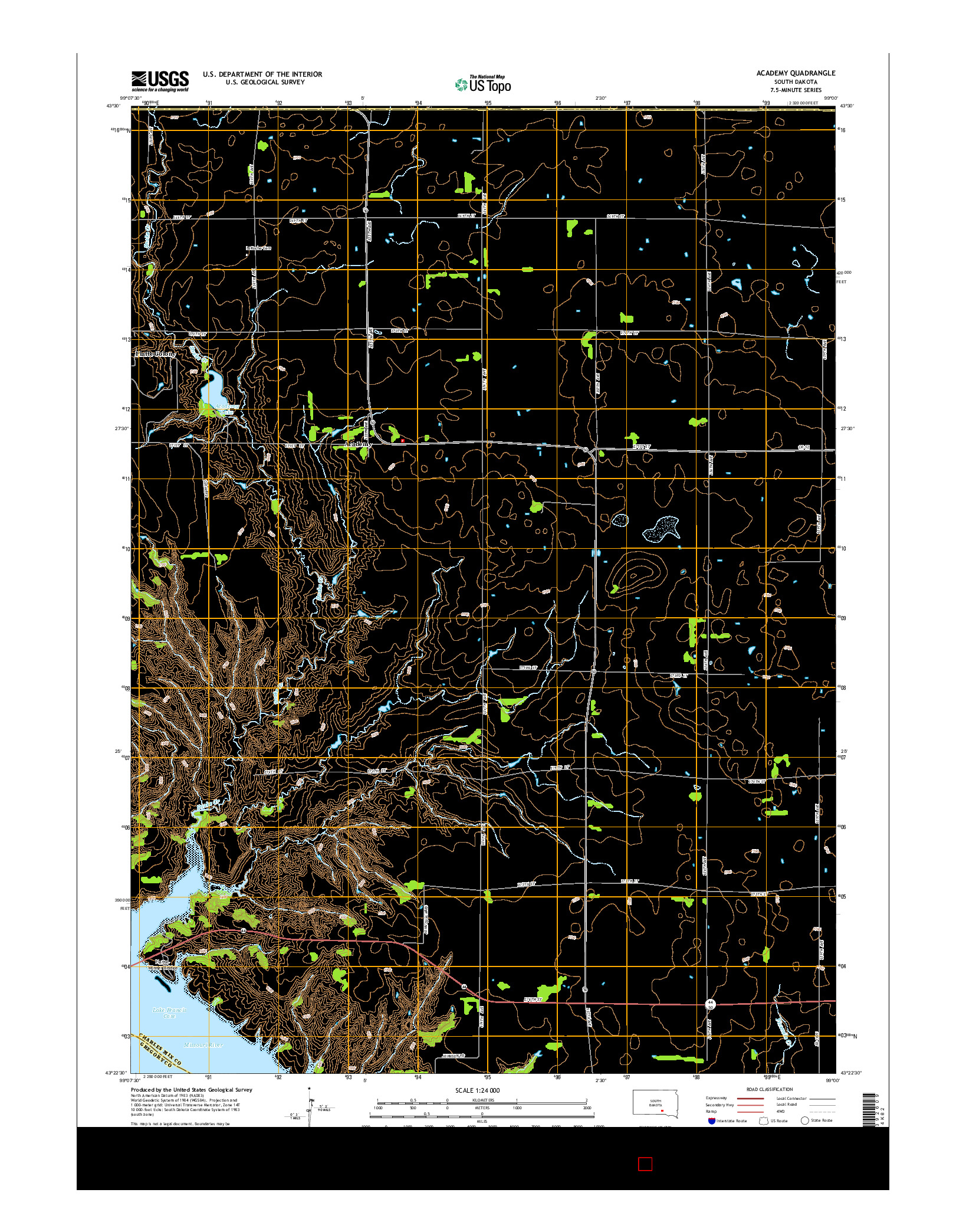 USGS US TOPO 7.5-MINUTE MAP FOR ACADEMY, SD 2015