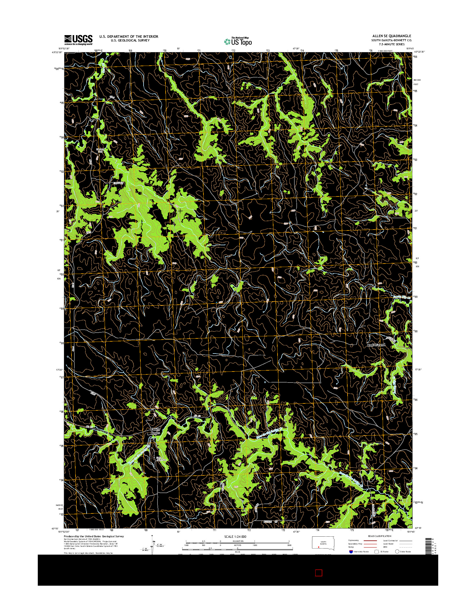 USGS US TOPO 7.5-MINUTE MAP FOR ALLEN SE, SD 2015