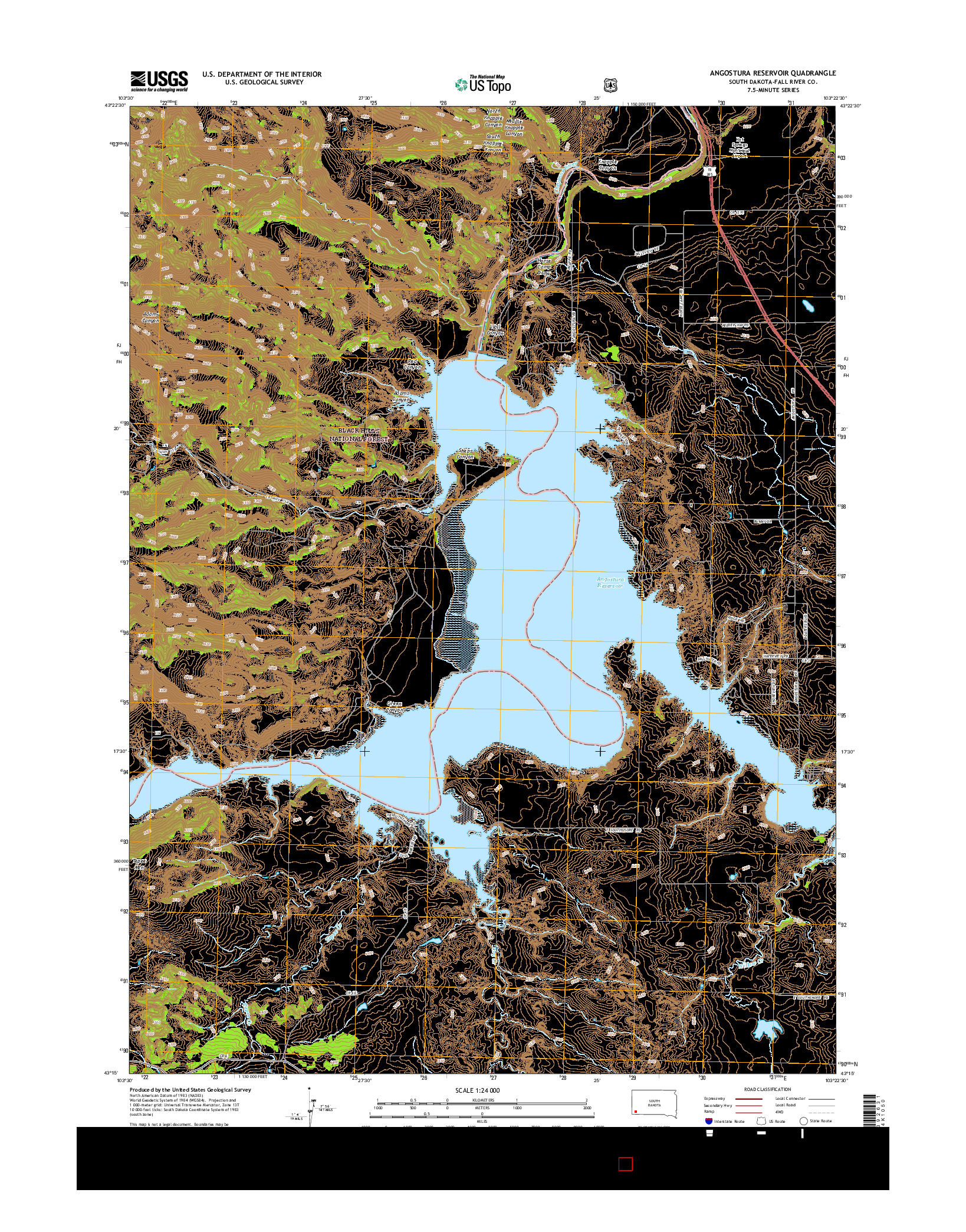 USGS US TOPO 7.5-MINUTE MAP FOR ANGOSTURA RESERVOIR, SD 2015