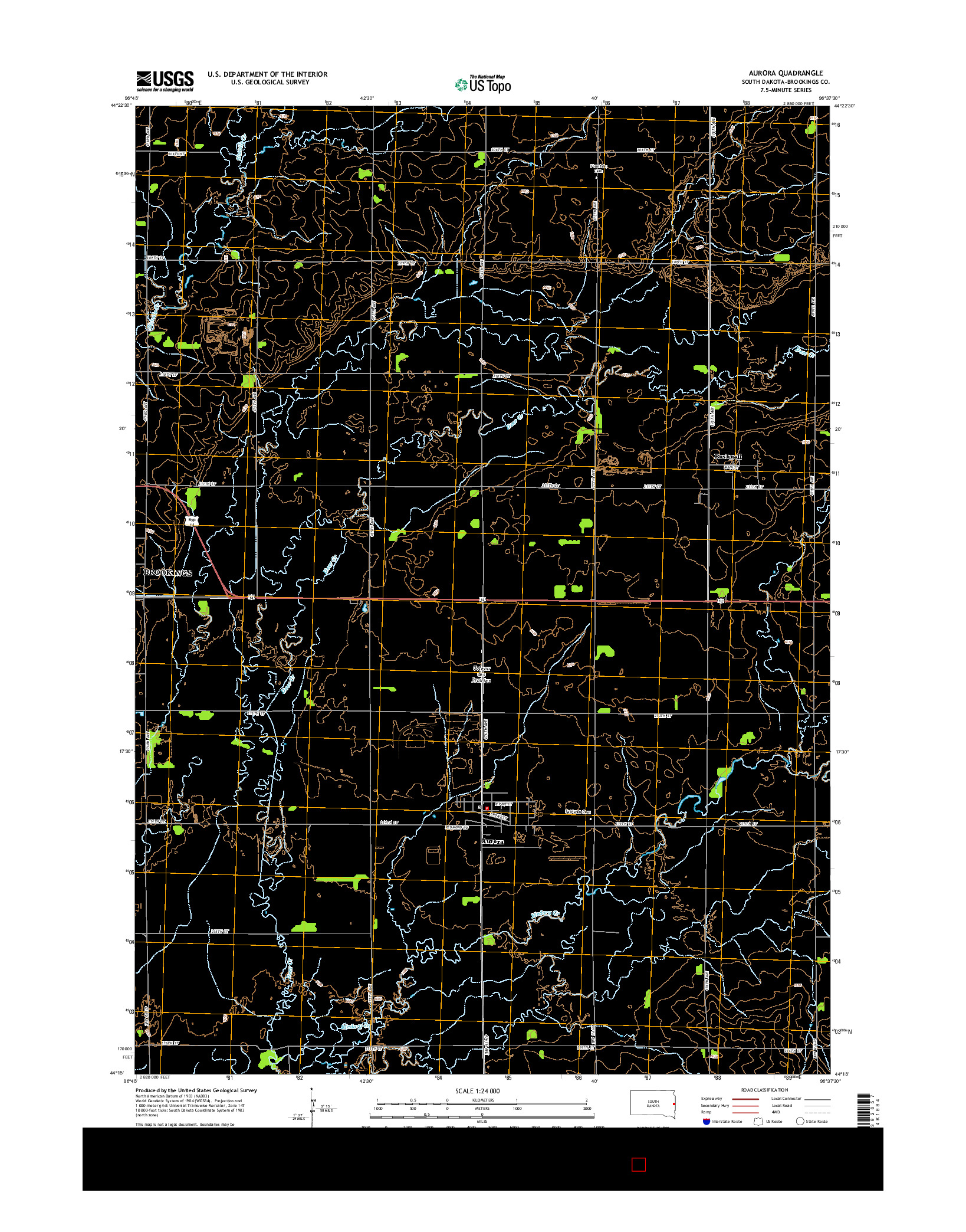 USGS US TOPO 7.5-MINUTE MAP FOR AURORA, SD 2015