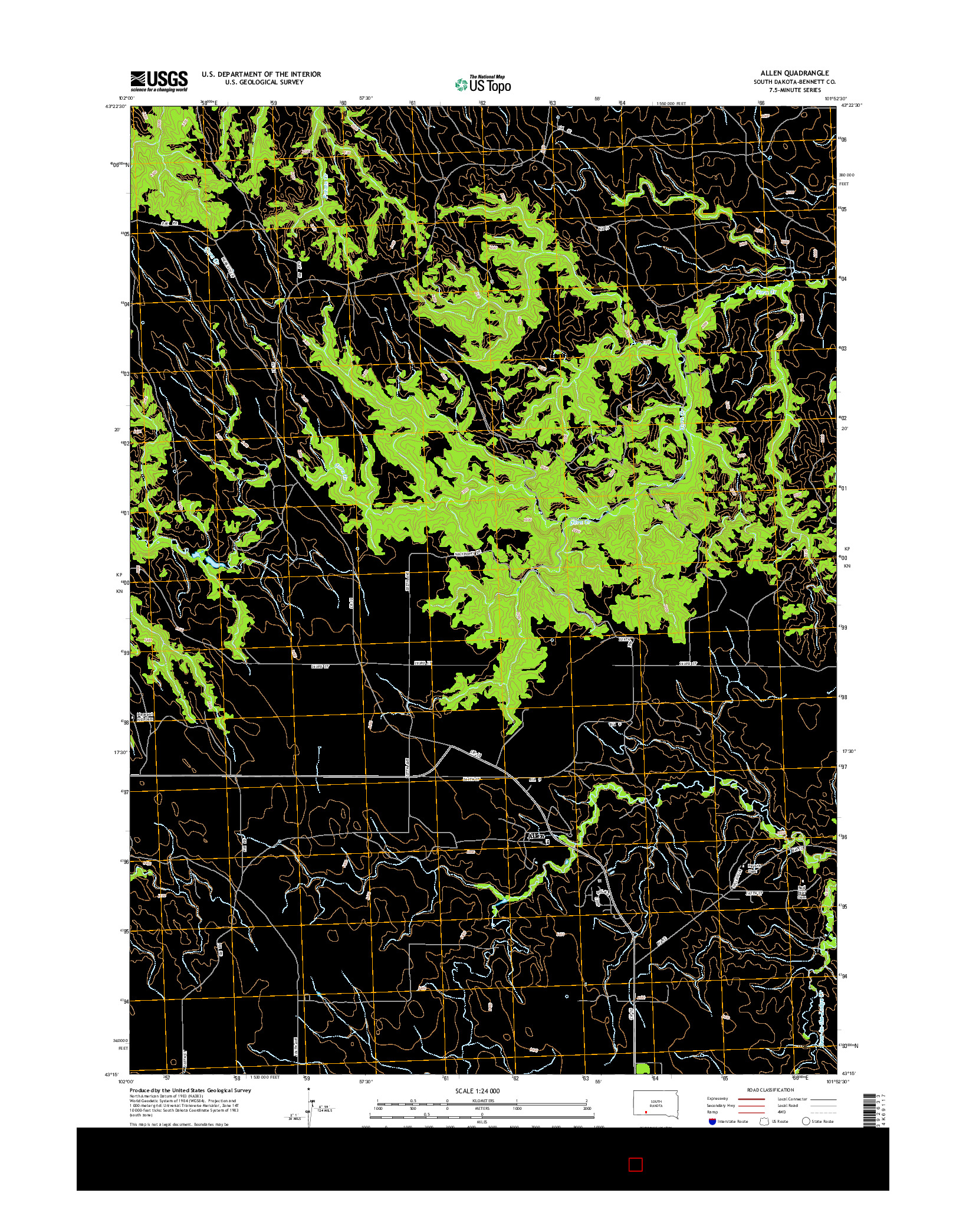 USGS US TOPO 7.5-MINUTE MAP FOR ALLEN, SD 2015