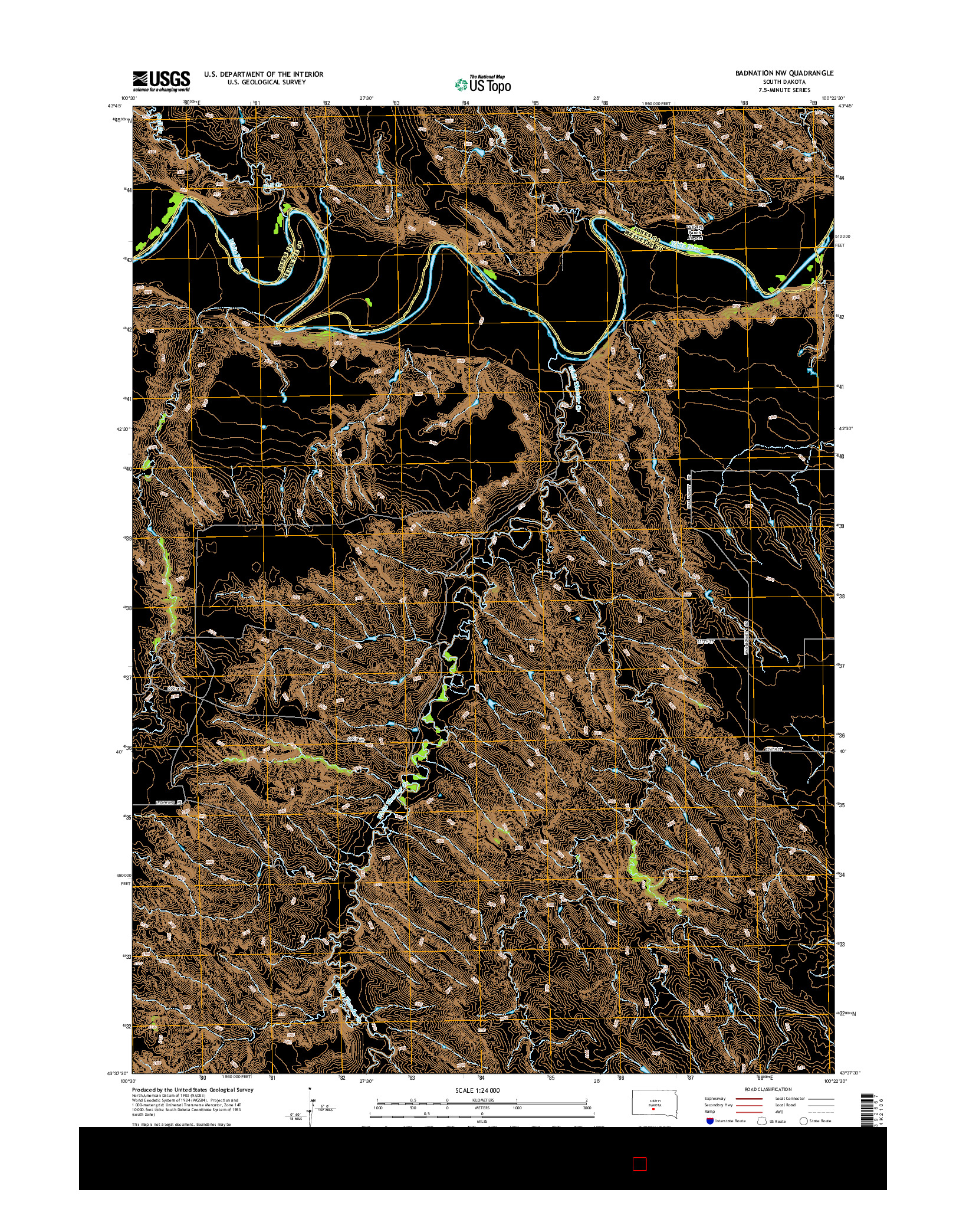 USGS US TOPO 7.5-MINUTE MAP FOR BADNATION NW, SD 2015
