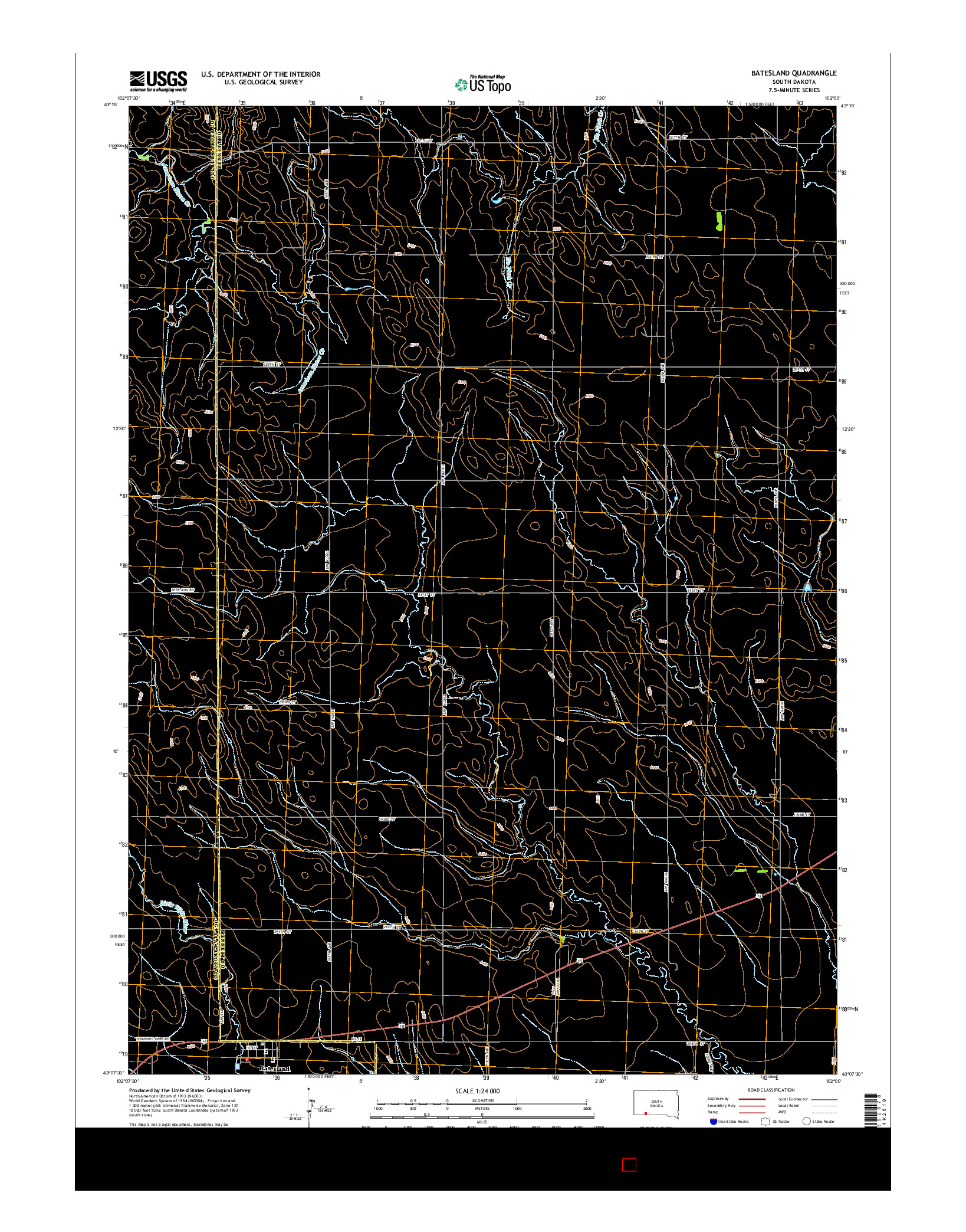 USGS US TOPO 7.5-MINUTE MAP FOR BATESLAND, SD 2015