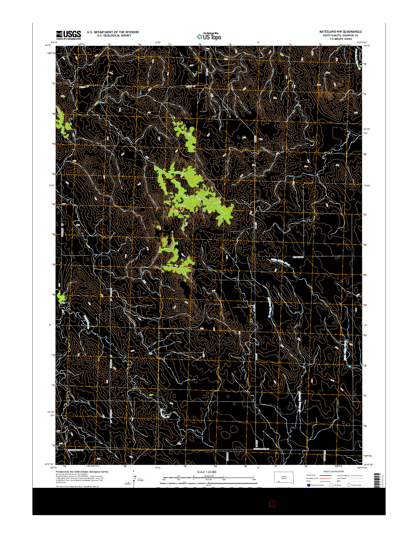 USGS US TOPO 7.5-MINUTE MAP FOR BATESLAND NW, SD 2015