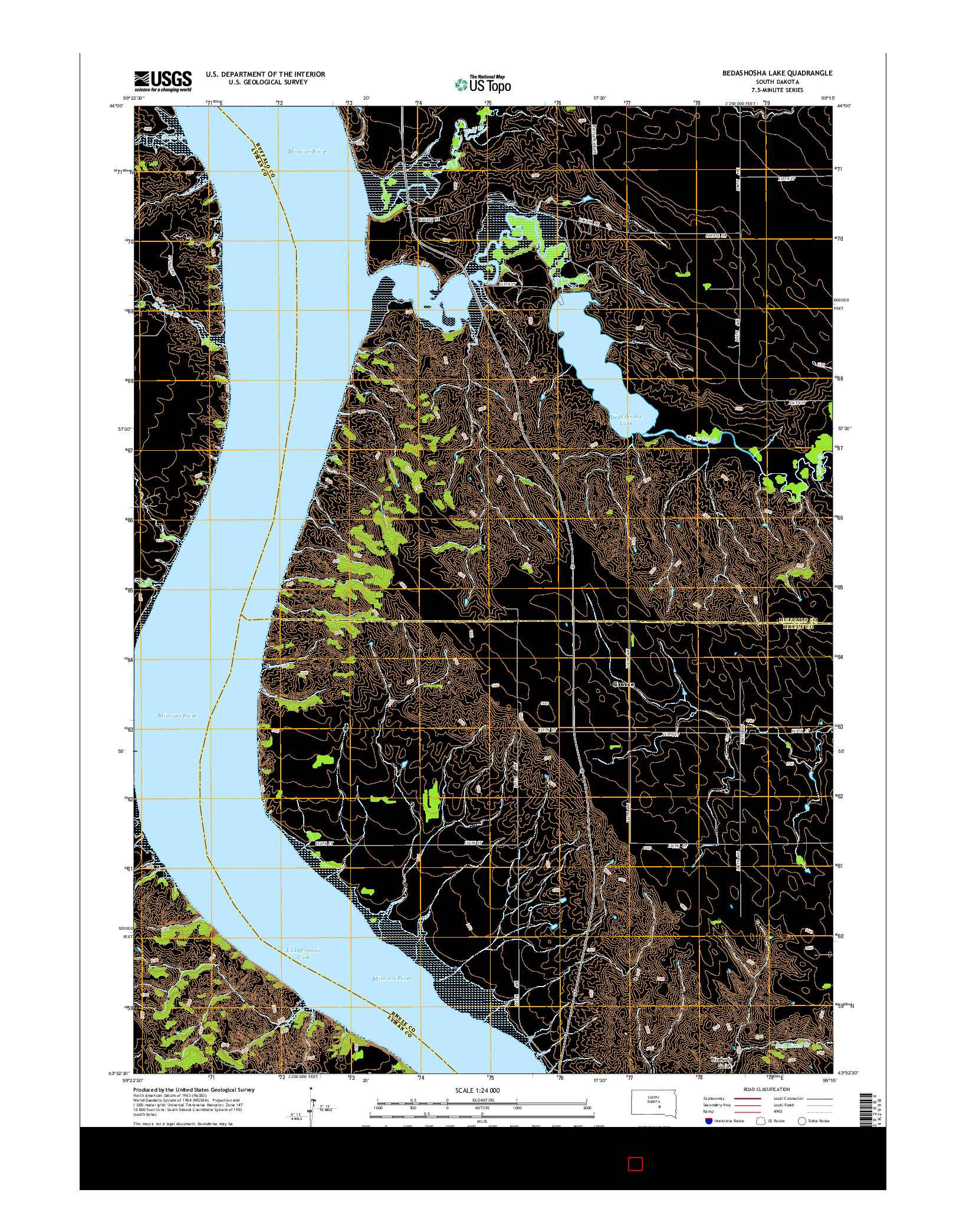 USGS US TOPO 7.5-MINUTE MAP FOR BEDASHOSHA LAKE, SD 2015