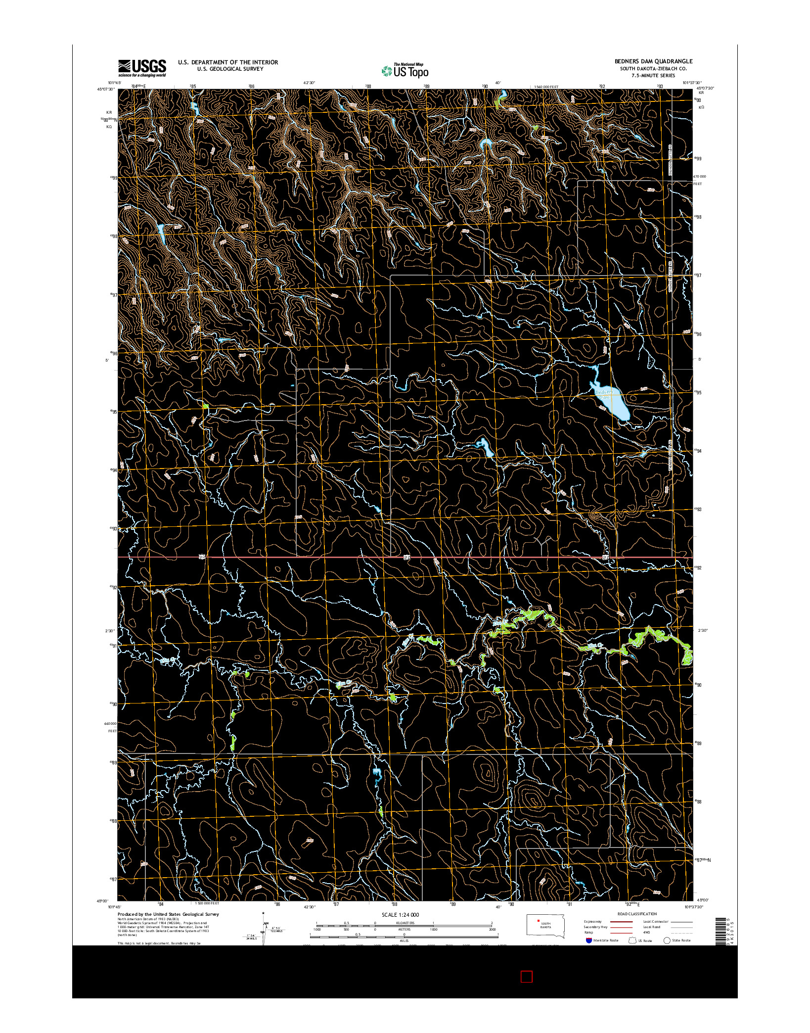 USGS US TOPO 7.5-MINUTE MAP FOR BEDNERS DAM, SD 2015