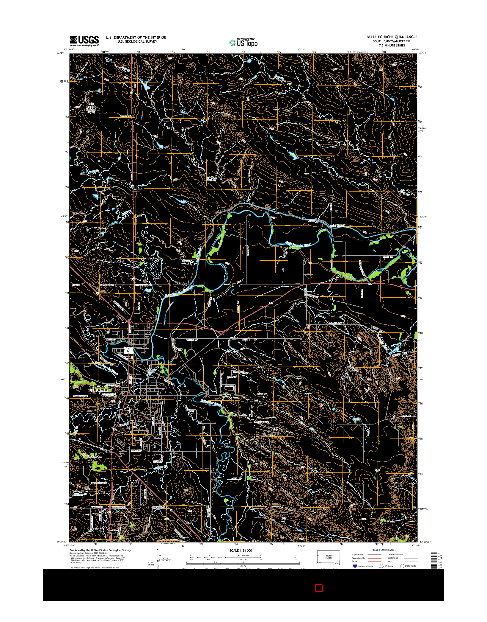 USGS US TOPO 7.5-MINUTE MAP FOR BELLE FOURCHE, SD 2015