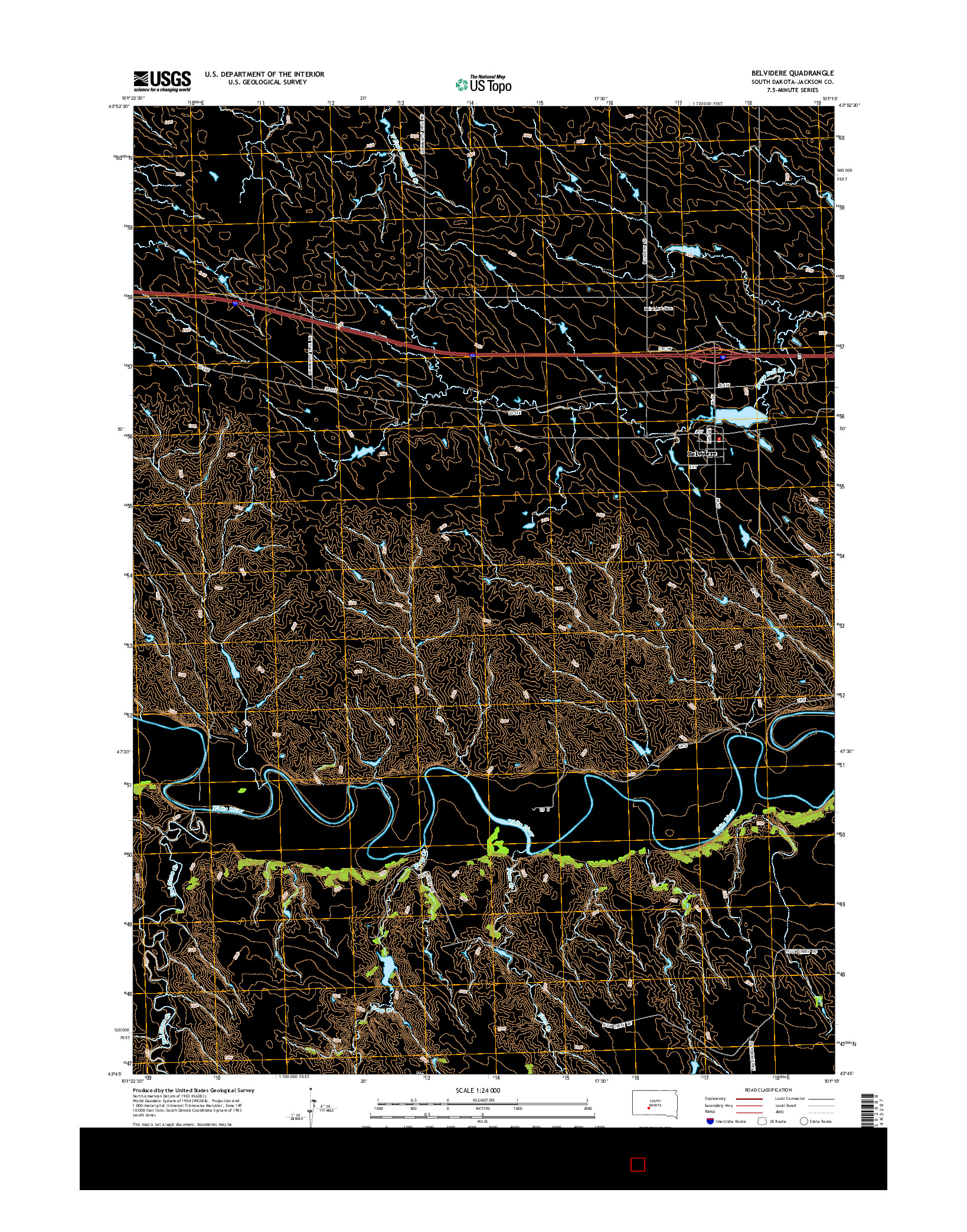 USGS US TOPO 7.5-MINUTE MAP FOR BELVIDERE, SD 2015
