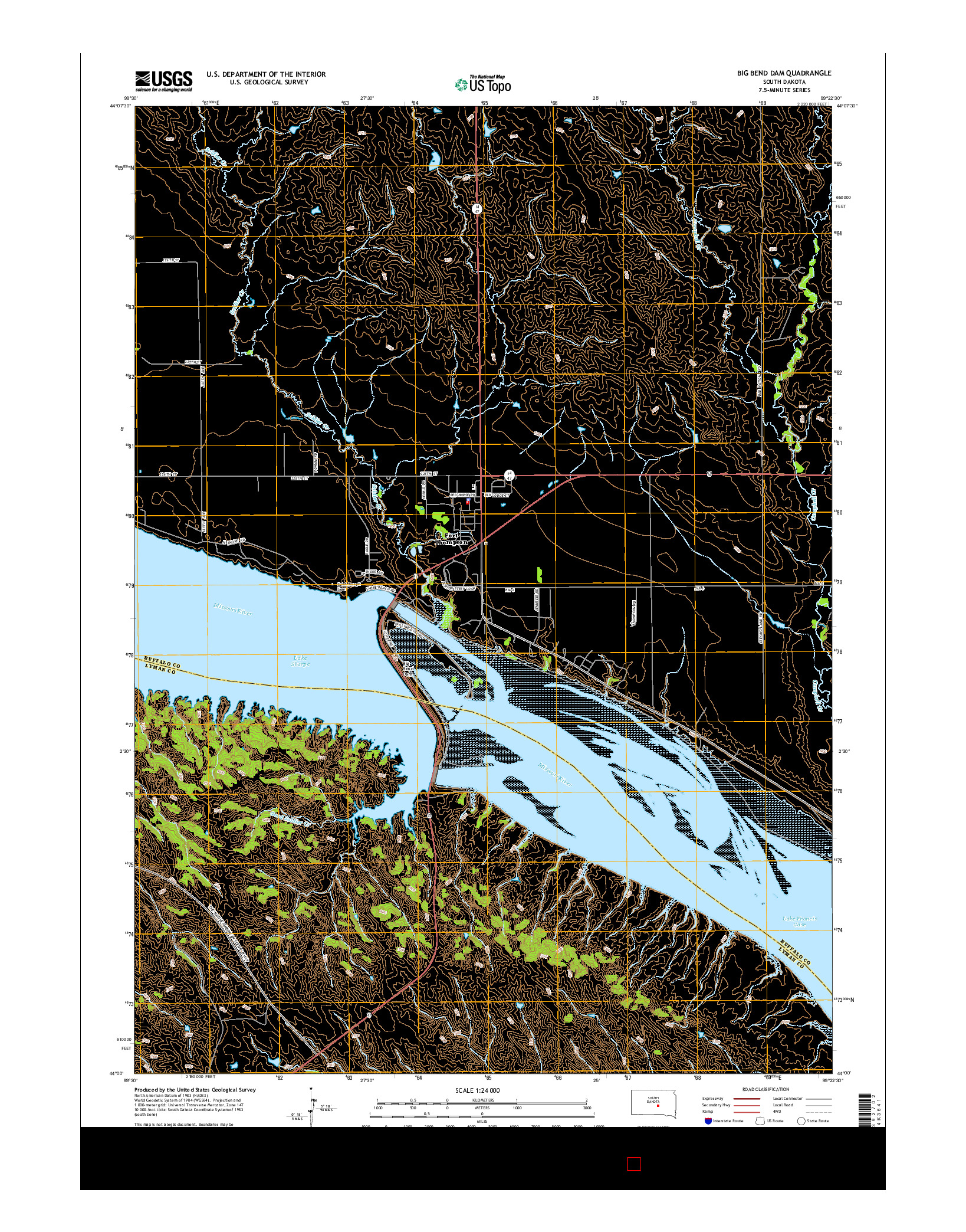 USGS US TOPO 7.5-MINUTE MAP FOR BIG BEND DAM, SD 2015