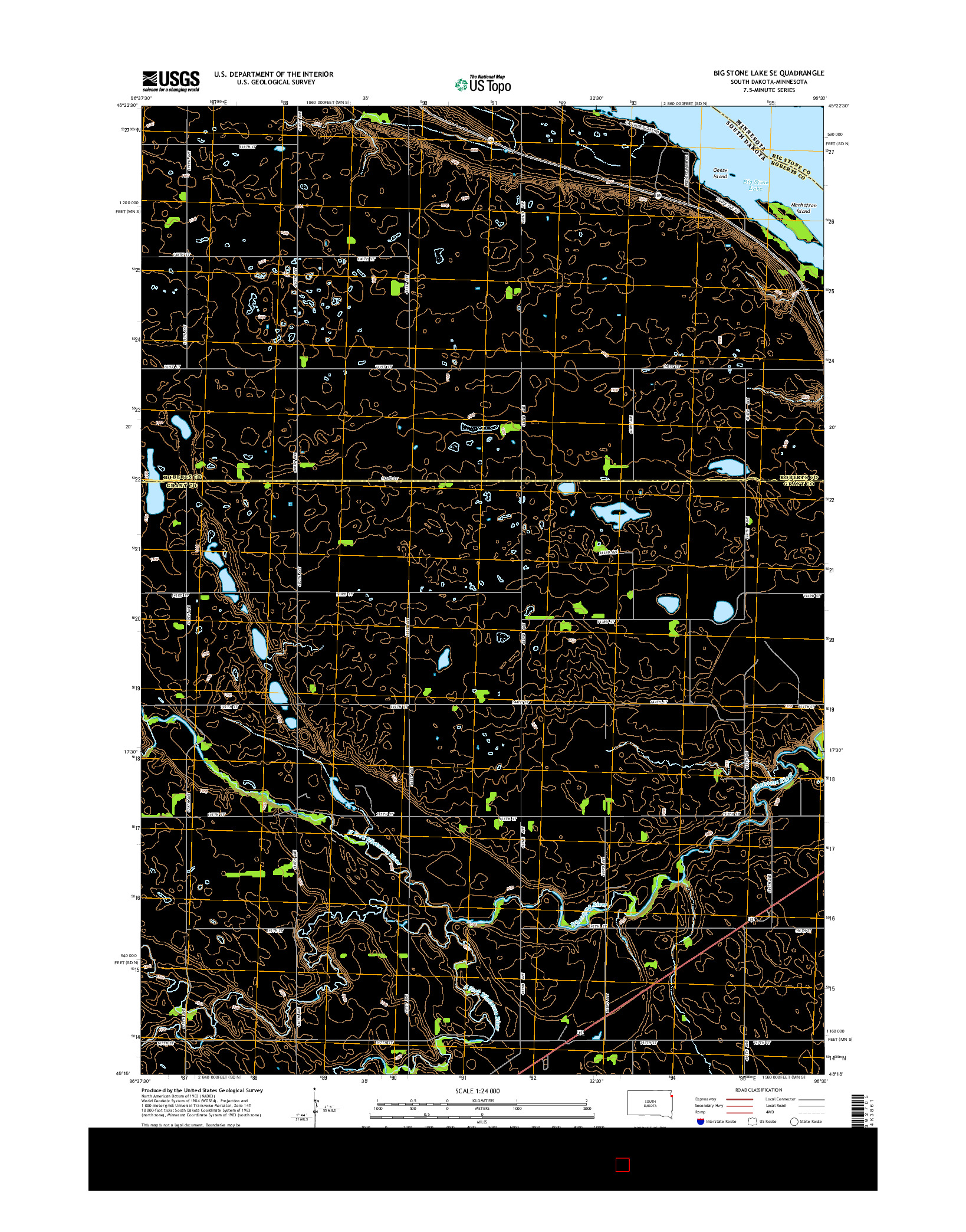 USGS US TOPO 7.5-MINUTE MAP FOR BIG STONE LAKE SE, SD-MN 2015